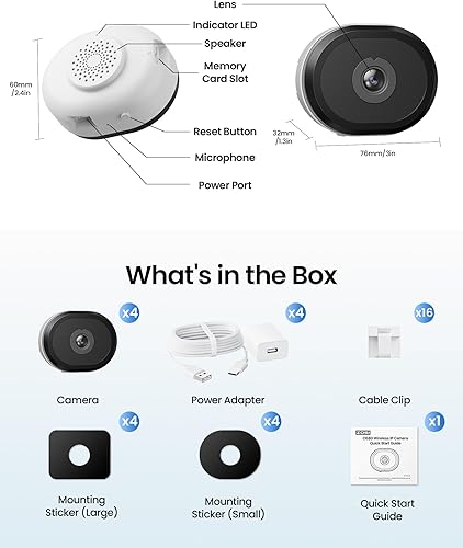Miniatura 9 de ZOSI 4 cámaras de seguridad para ventana C680 2K con visión nocturna a todo color, cámara WiFi enchufable de 3MP para interiores para seguridad del