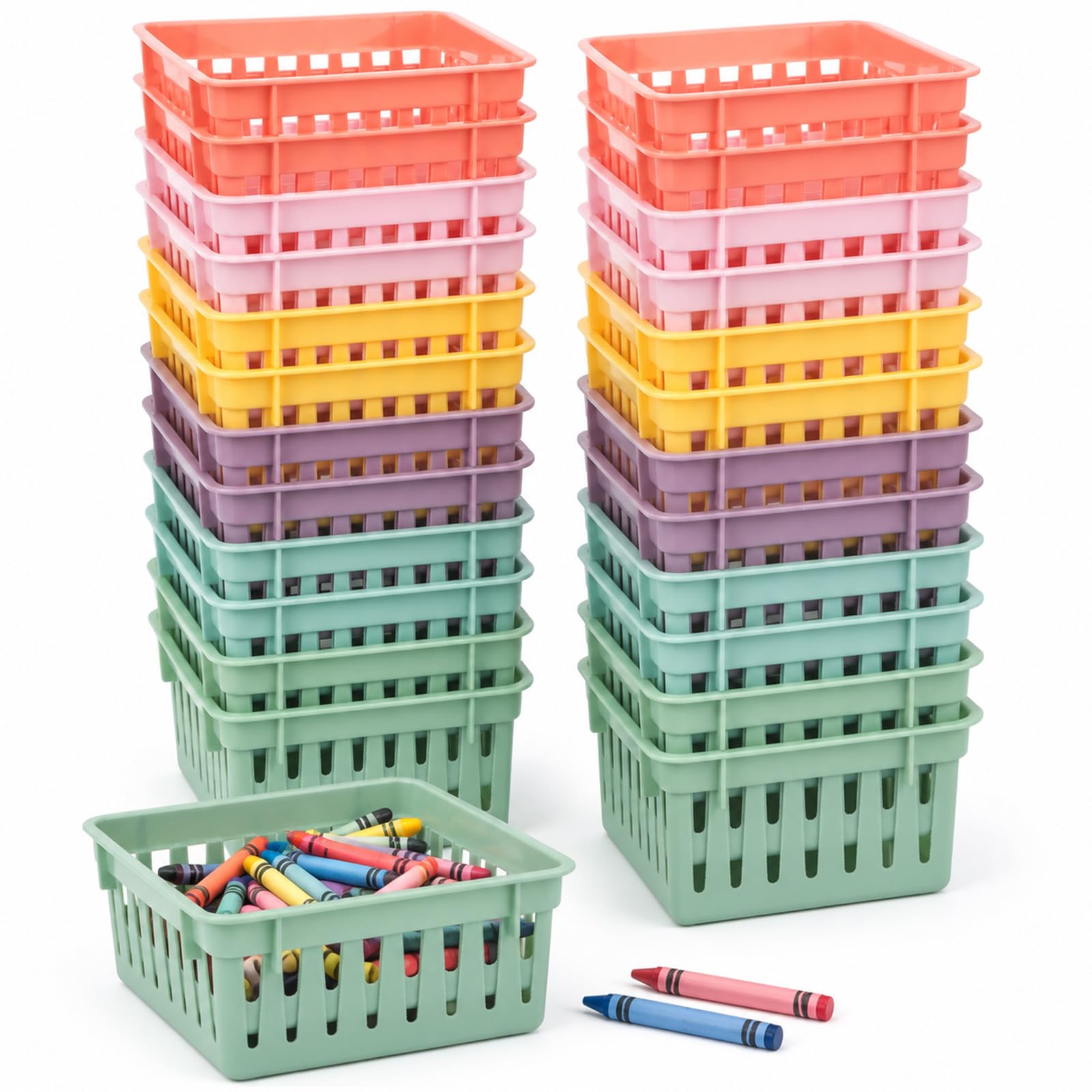 Cestas plásticas para crayones en el aula y escritorios infantiles de casa, lote de 24