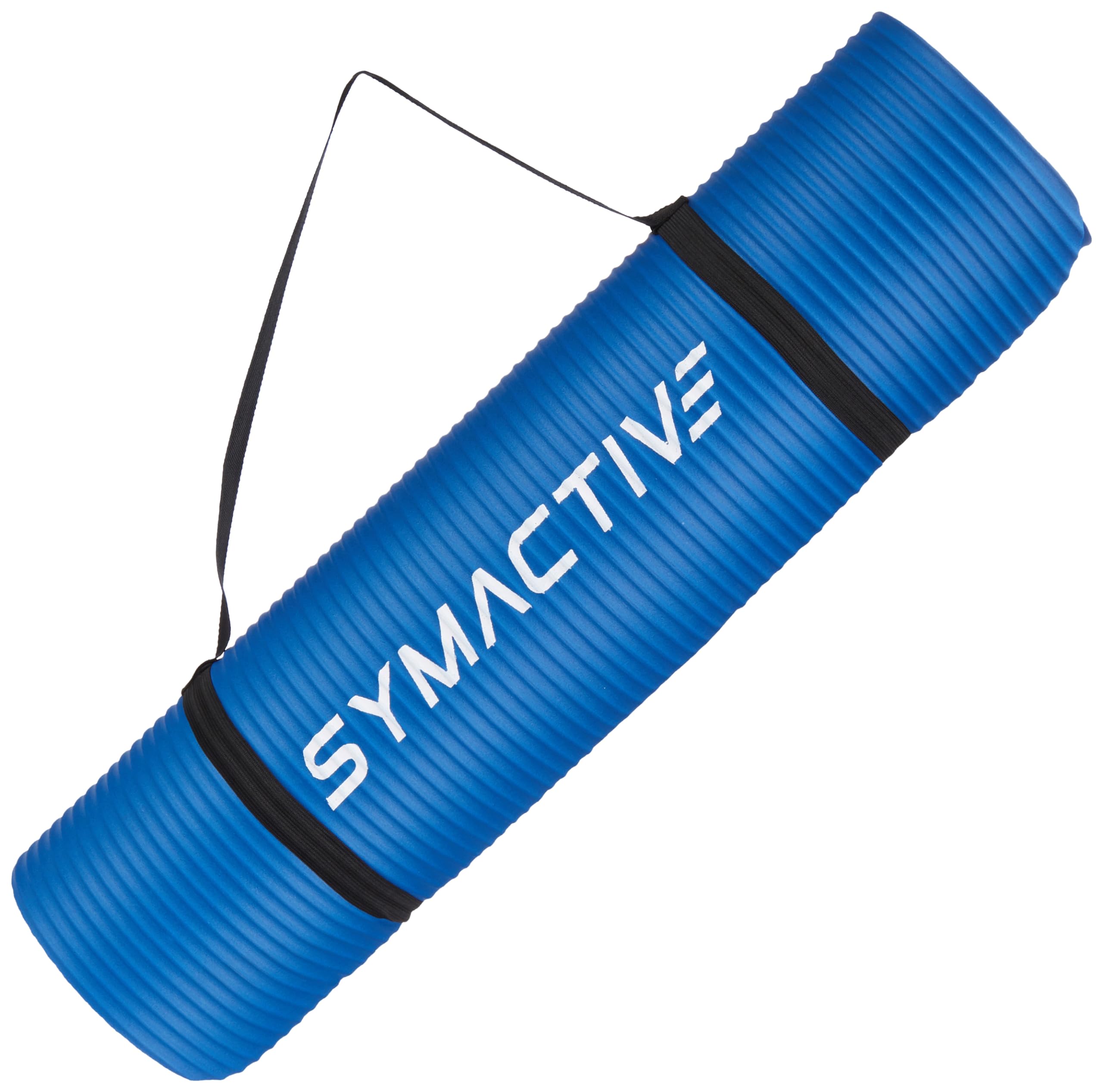 Amazon Brand - Symactive 10mm Extra Thick NBR Yoga Mat with Carrying Strap, Yoga Mat for Women & Men for Workout, Yoga and Fitness (Blue)