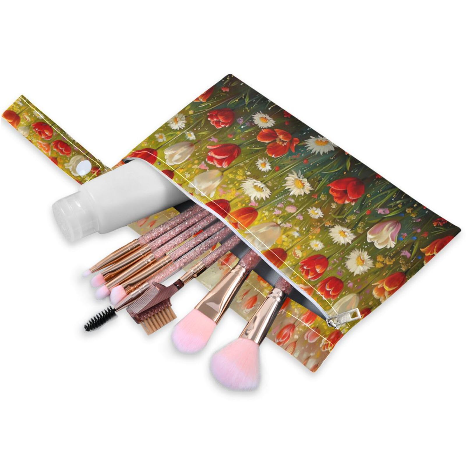 ATTX Colorful Flowers Painting Wet Dry Bags 2-Pack - Reusable Cloth Diaper Storage for Travel, Beach & Gym | Multi-Use Waterproof Bags for Swimsuits, Baby Clothes, Sports Gear#383