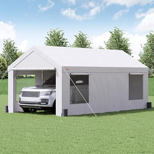 Miniatura 8 de VEVOR Cochera resistente, toldo de automóvil de 10 x 20 pies, garaje portátil con ventanas ventiladas enrollables y paredes laterales extraíbles,