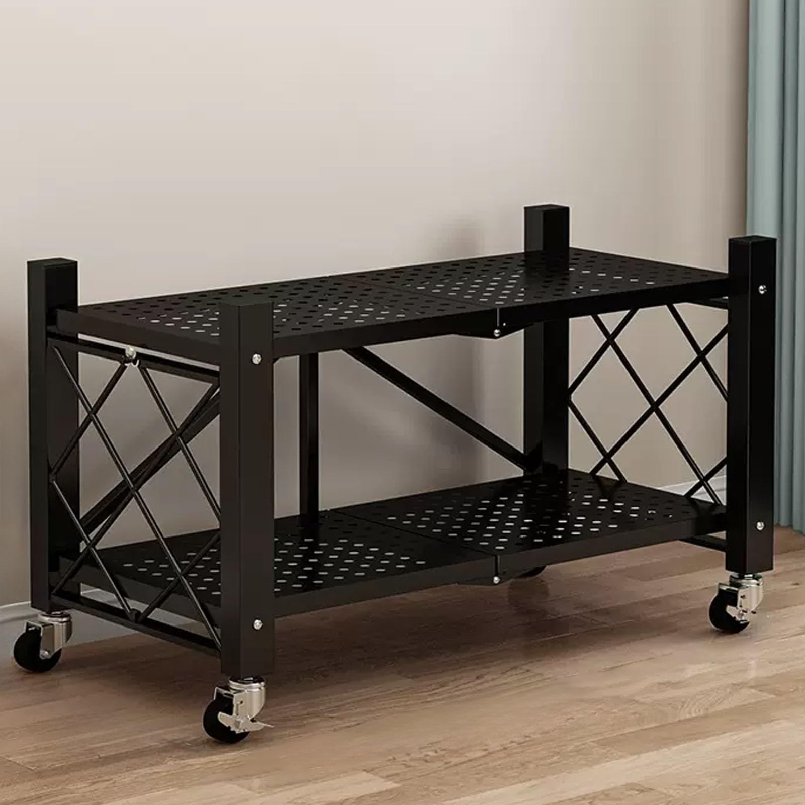 Support de plantes pliable en métal à niveaux avec roulettes pour pots