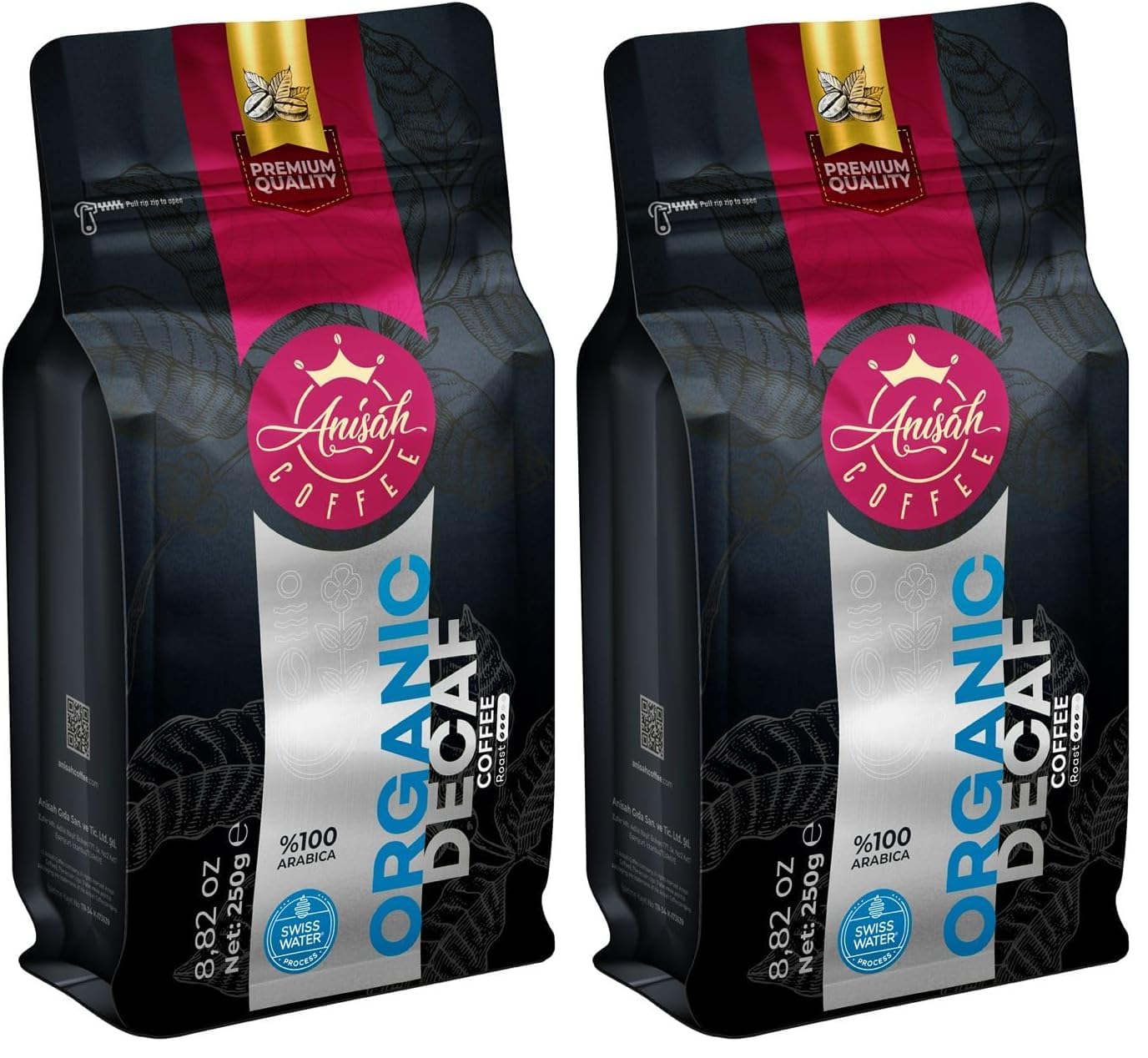 Anisah Coffee Organik Decaf Kafeinsiz Filtre Kahve 250gr Orta Kavrum%100 Arabica Çekirdek (2 paketi)