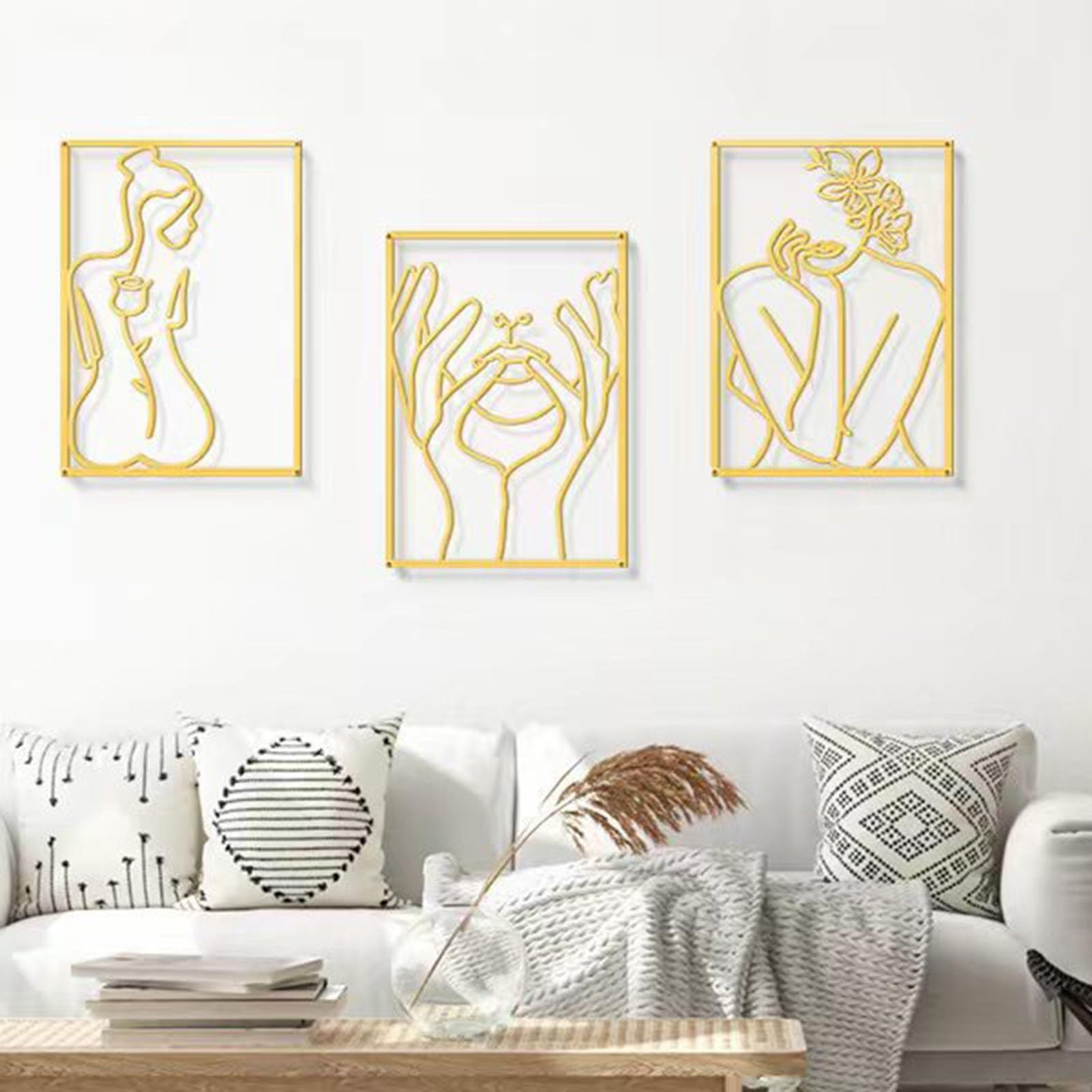 Décoration murale minimaliste en métal en forme de main de corps féminin, sculptures murales modernes abstraites pour la maison, panneau mural à suspendre pour chambre à coucher, salon, cuisine