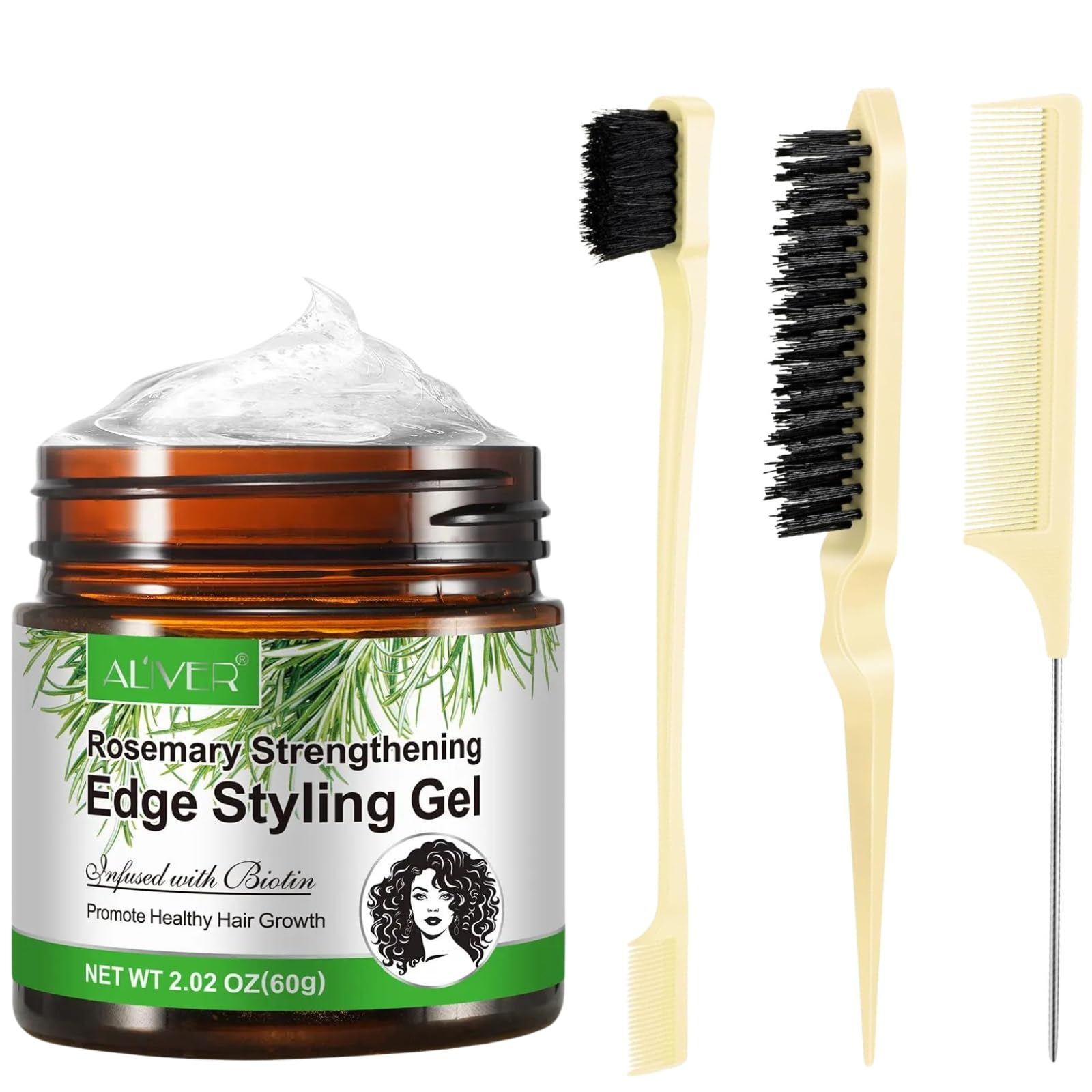NIKITA.VIVI Rosemary Edge Styling Gel 60g, 3 PCS Control Brush Hair Slick Stick Gel for Styling & Growth, Bristle Brush for Flyaways, Teasing