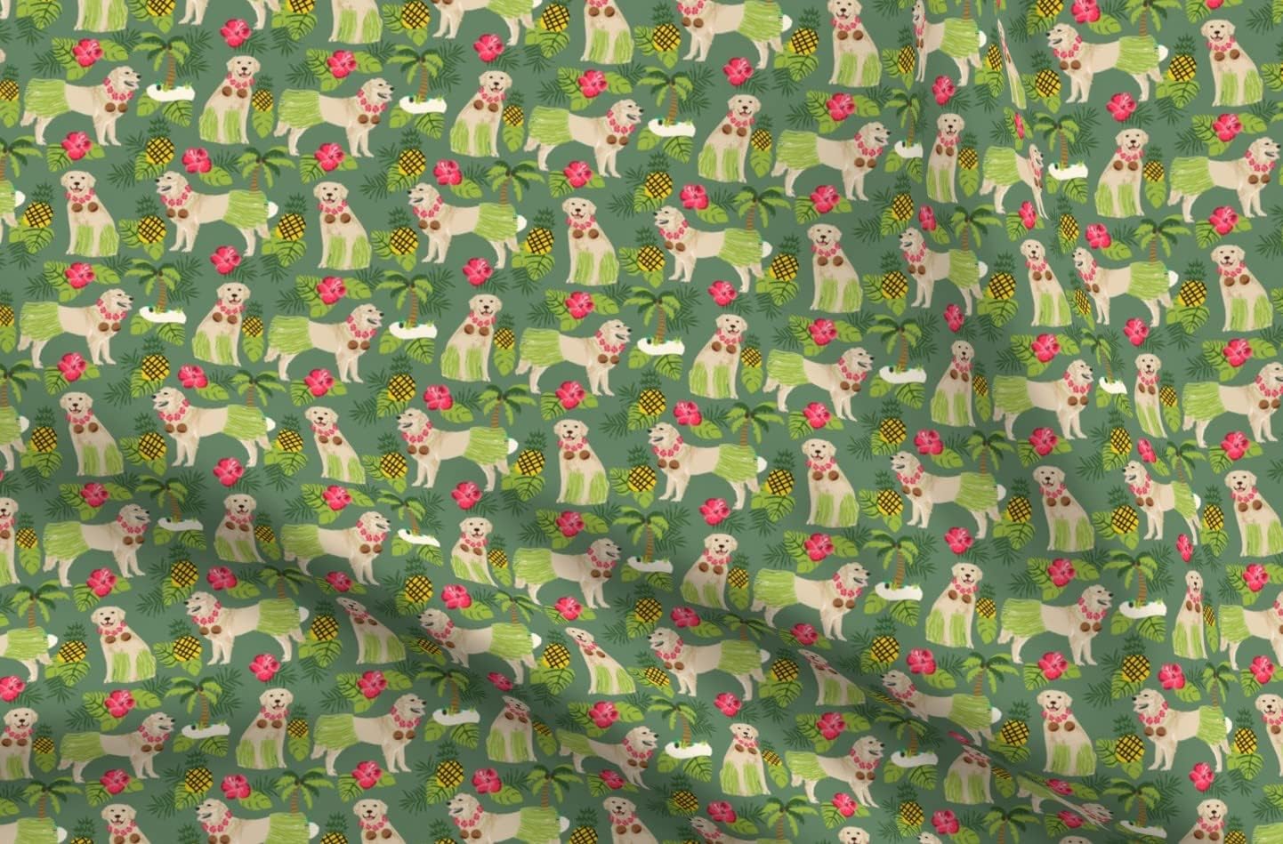 Spoonflower Fabric - Golden Retriever Dogs Summer Tropical Medium Green Dancer Beach Pet Printed on Minky Fabric by The Yard - Sewing Baby Blankets Quilt Backing Plush