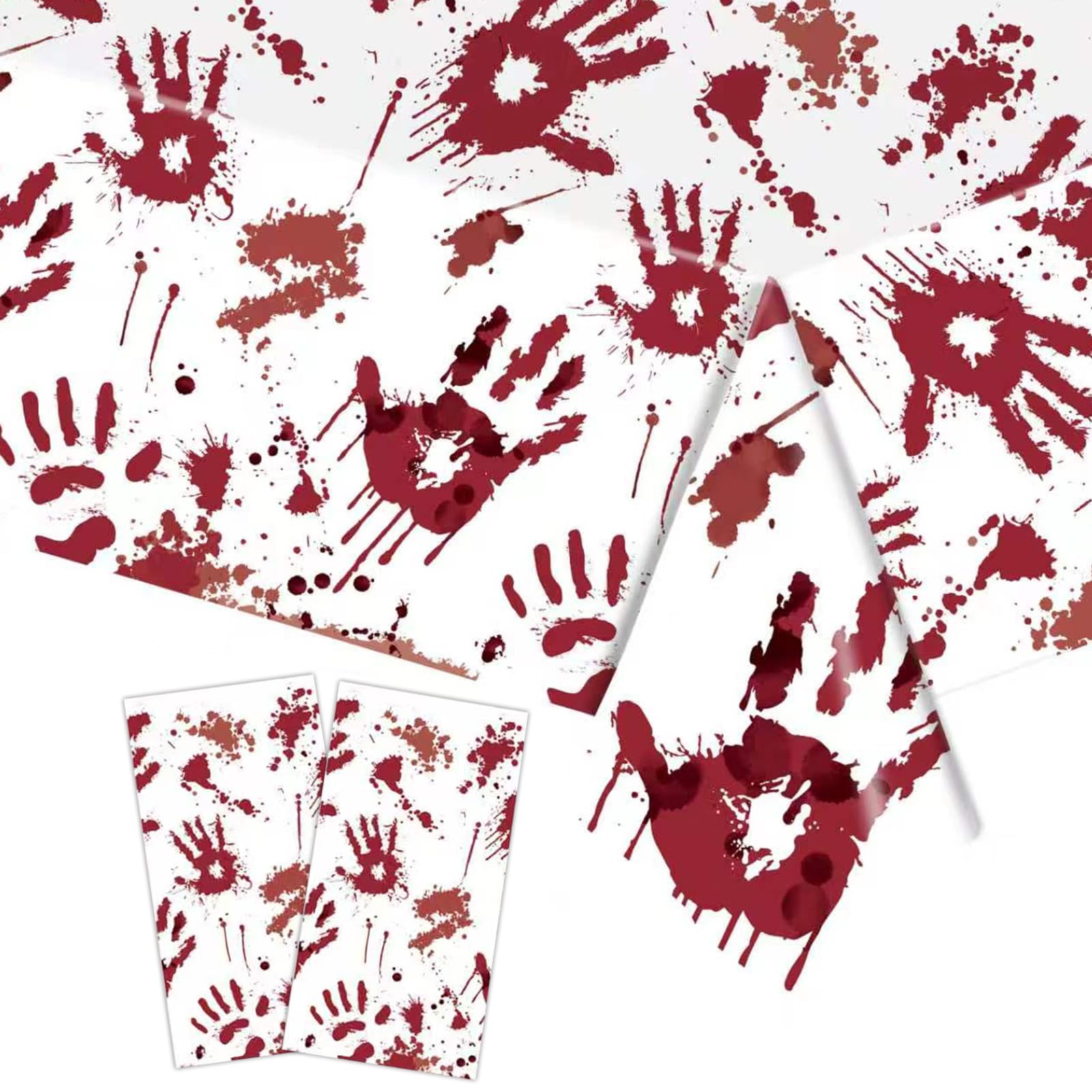 2pcs Red Help Scary Handprint Halloween Tablecloth for Rectangle Table,Large 137x274cm Waterproof Halloween Party Table Cover Plastic Table Cloth for Outdoor Indoor Halloweens Party Table Decorations