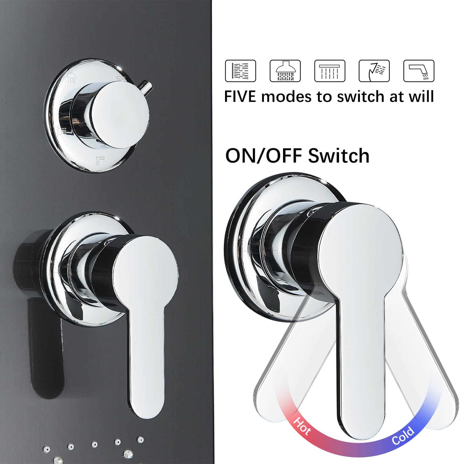 Pannello doccia a parete con sistema LED, colonna doccia multifunzionale con doccia a pioggia, cascata, massaggio, doccetta manuale, rubinetto, set completo con pannello doccia e