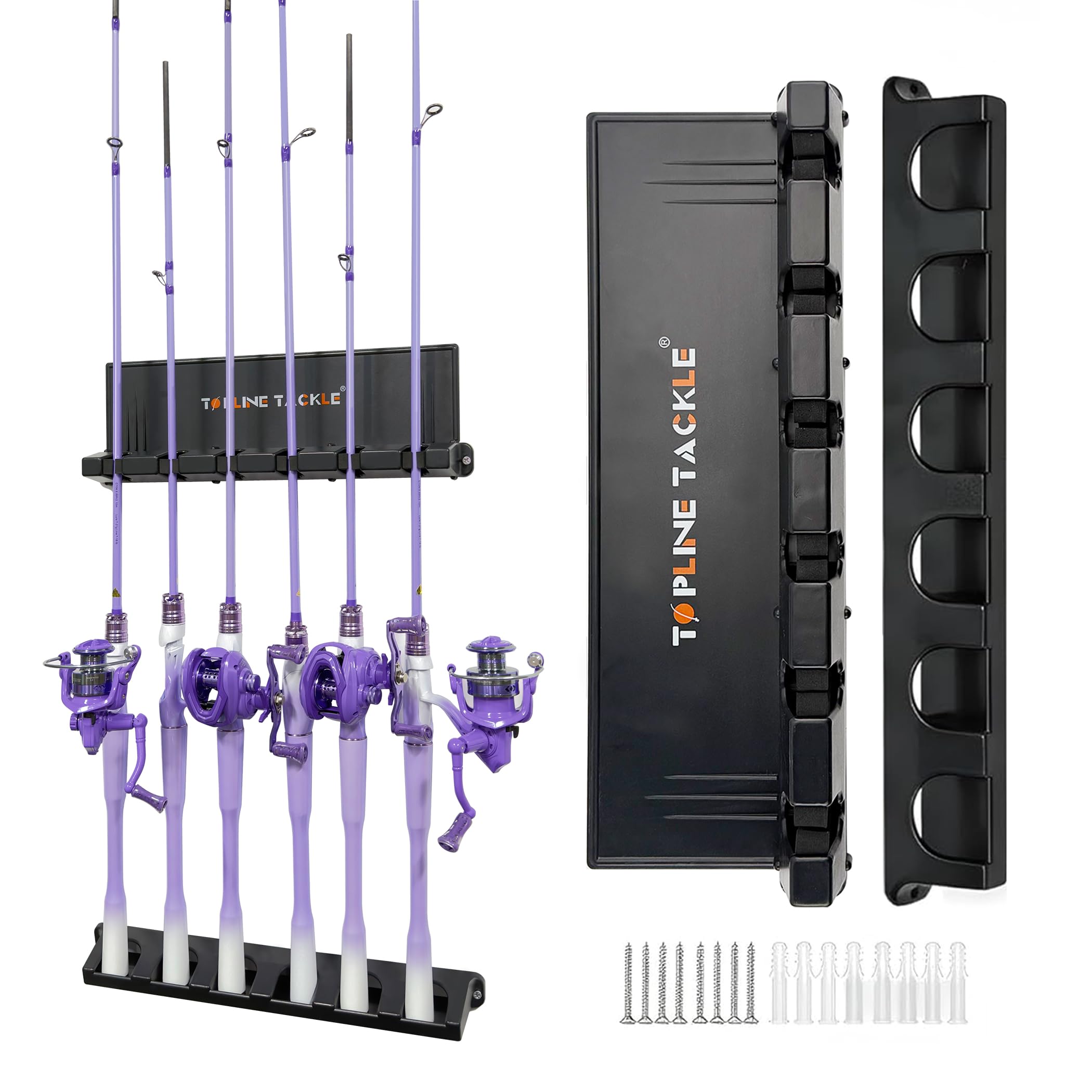 Topline Tackle 2 Set Vertical Fishing Rod Holders for Garage, Wall Mounted Fishing Pole Holders, Fishing Rod Rack for Storage 6 Rods
