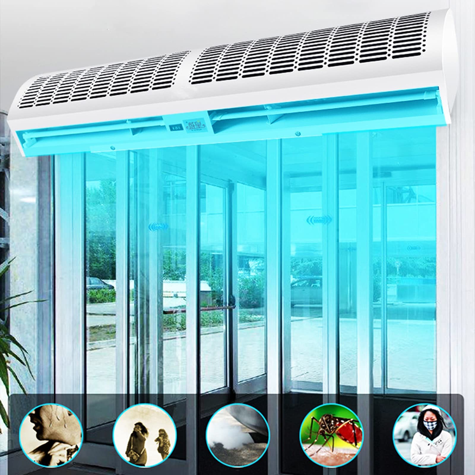 lhx Cortina de Aire Interior, 60 cm 90 cm 100 cm 120cm Comercial silencioso, con Control Remoto, 2 velocidades (Size : 90cm)