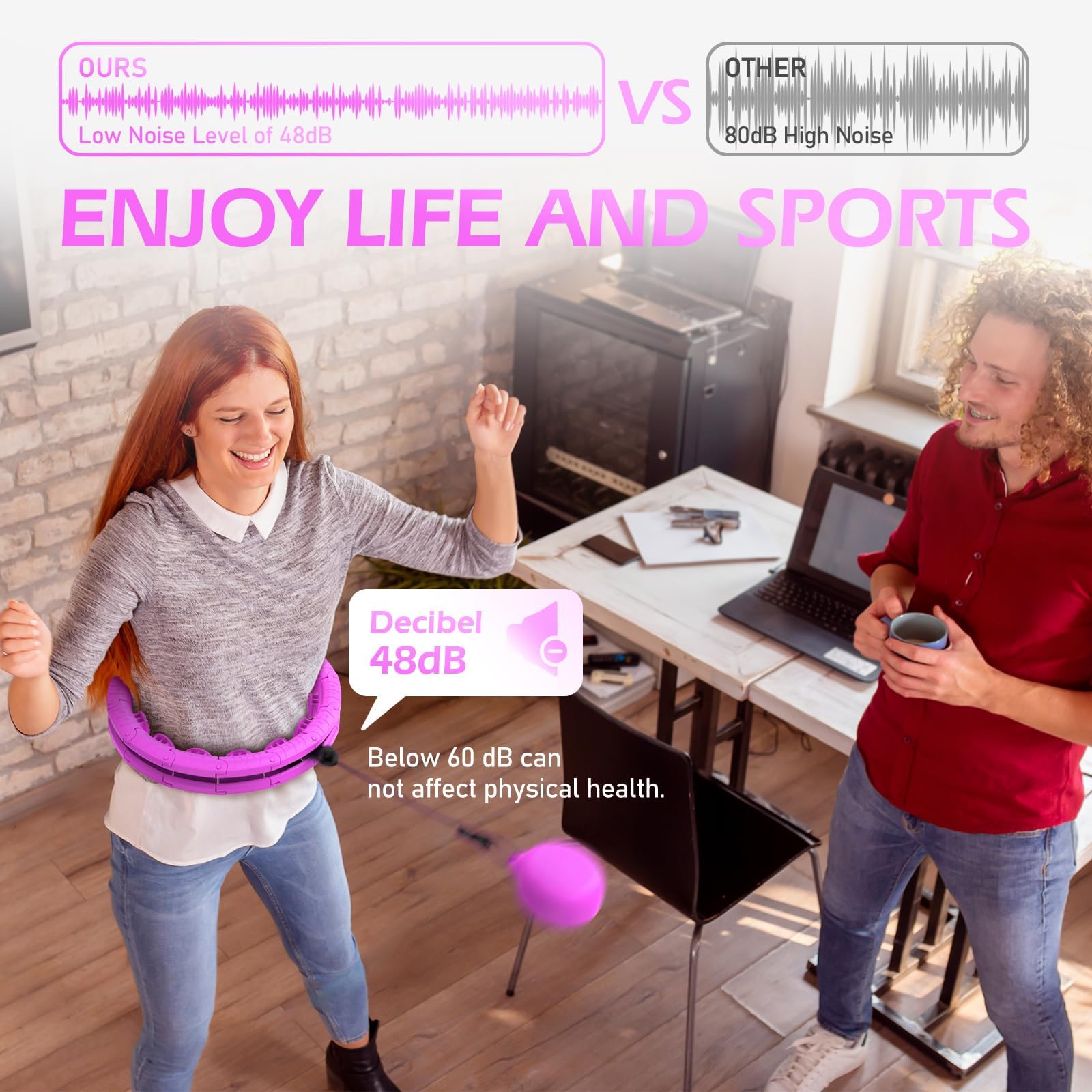 JLoibao Cerceau d’exercice Hula Hoop lesté avec 32 maillons (167,6 cm), ballon d’exercice lesté, pour adultes, perte de poids, cerceau de fitness grande taille, pour femme, équipement d'exercice