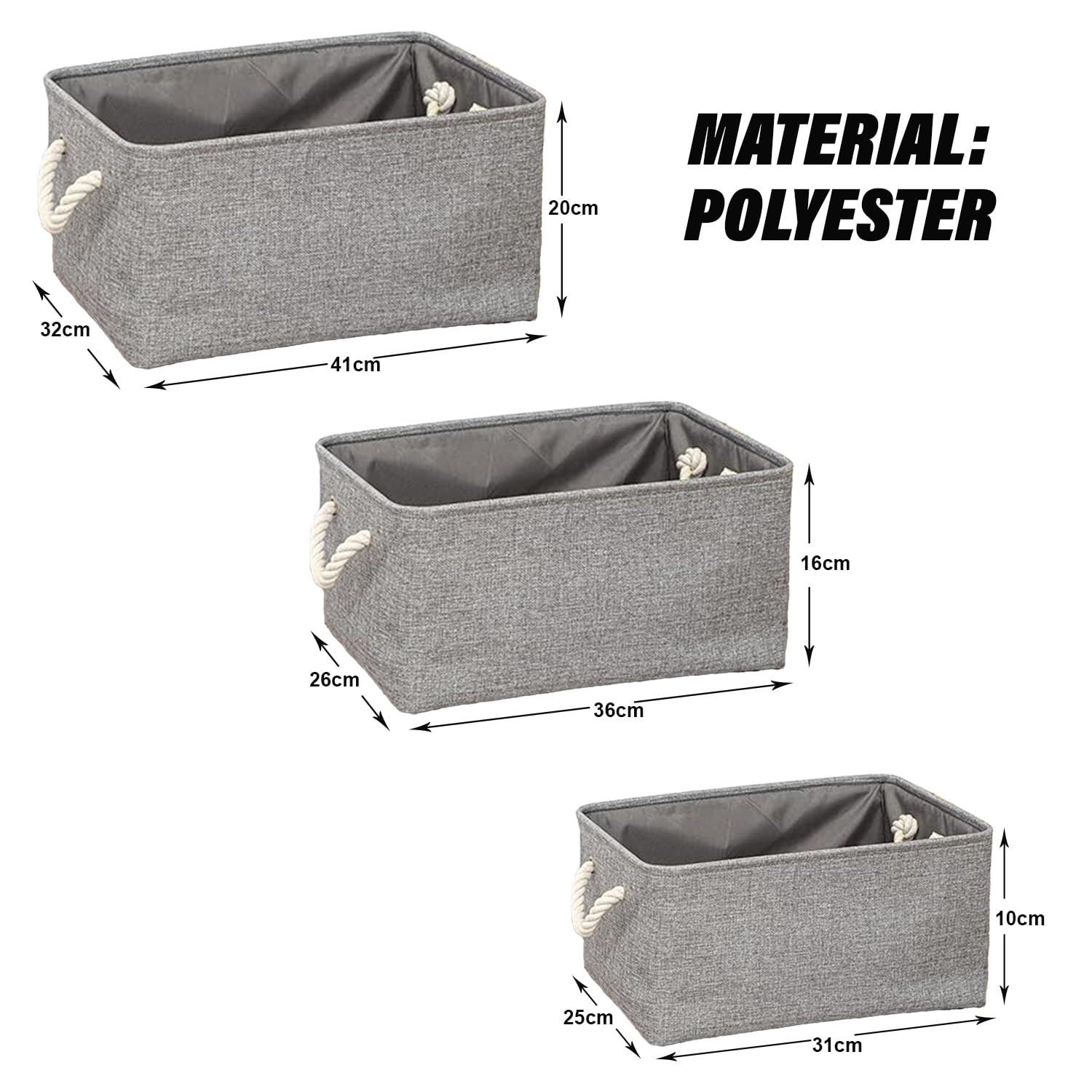 Kuber Industries Stackable Storage Basket|Foldable Toy Storage Bin|Wardrobe Organizer For Clothes|3 Different Sizes (Grey) (Pack Of 3) 1