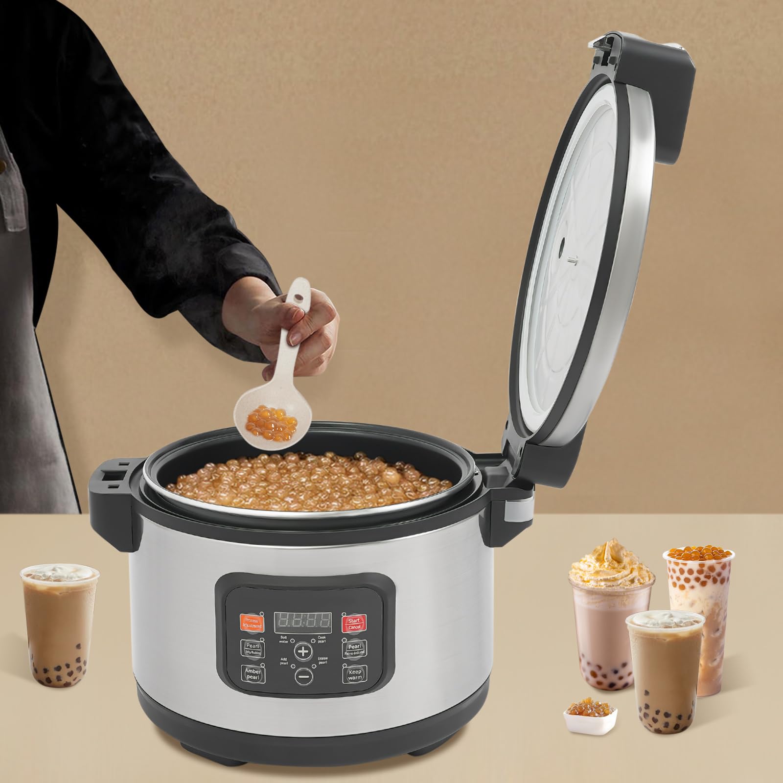 AGULIUM 12L Boba Cooker Boba Maker Machine, 1850W Commercial Pearl Cooker, 24H Insulation, for Bubble Tea Tapioca Pearls Sago Pudding Red Bean for Milk Tea Store Restaurant Dessert Store