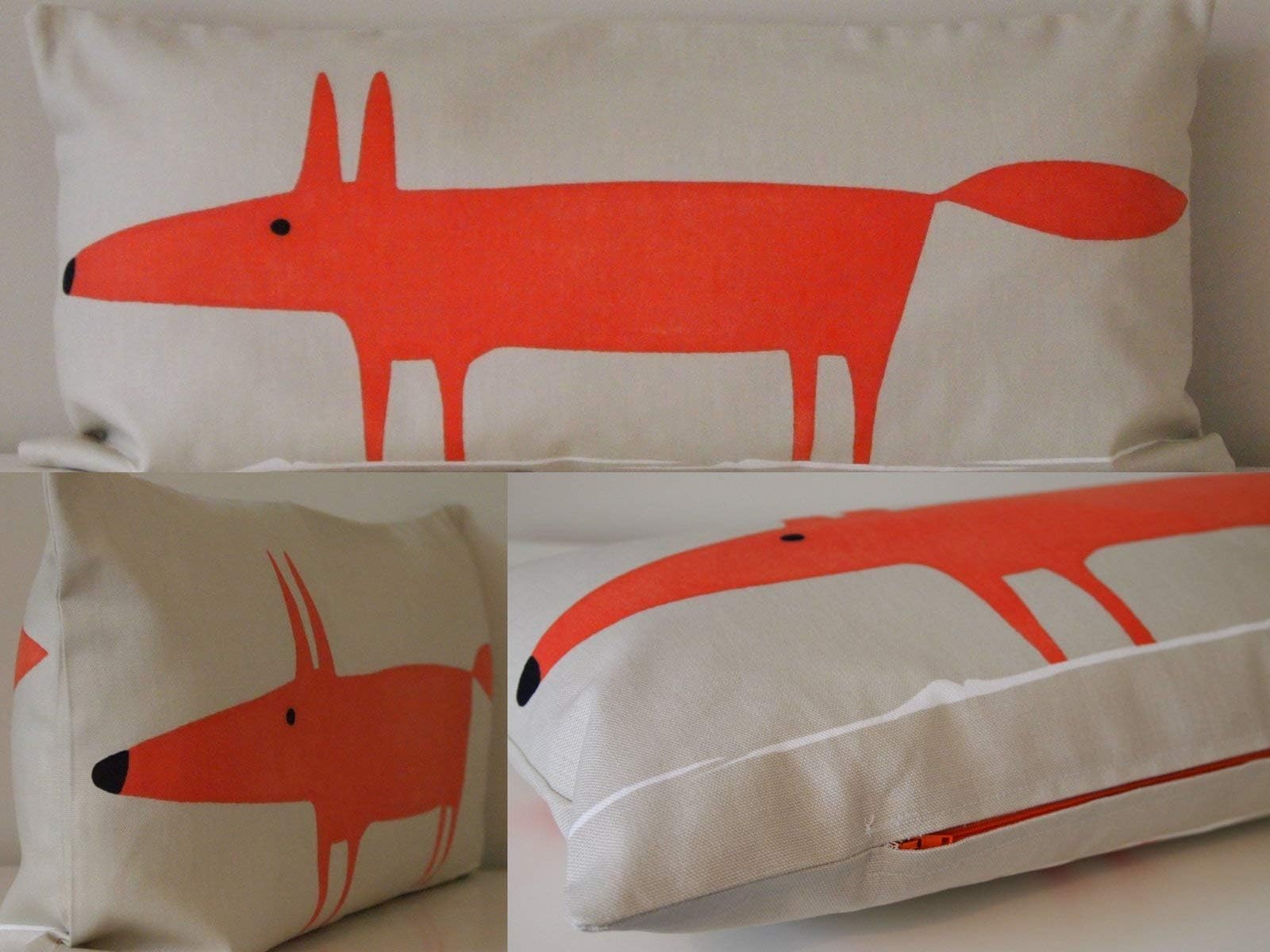 Scion Mr Fox Fabric. Neutral/Paprika 24"x12" (60cmx30cm) Cushion with Hollowfibre Pad