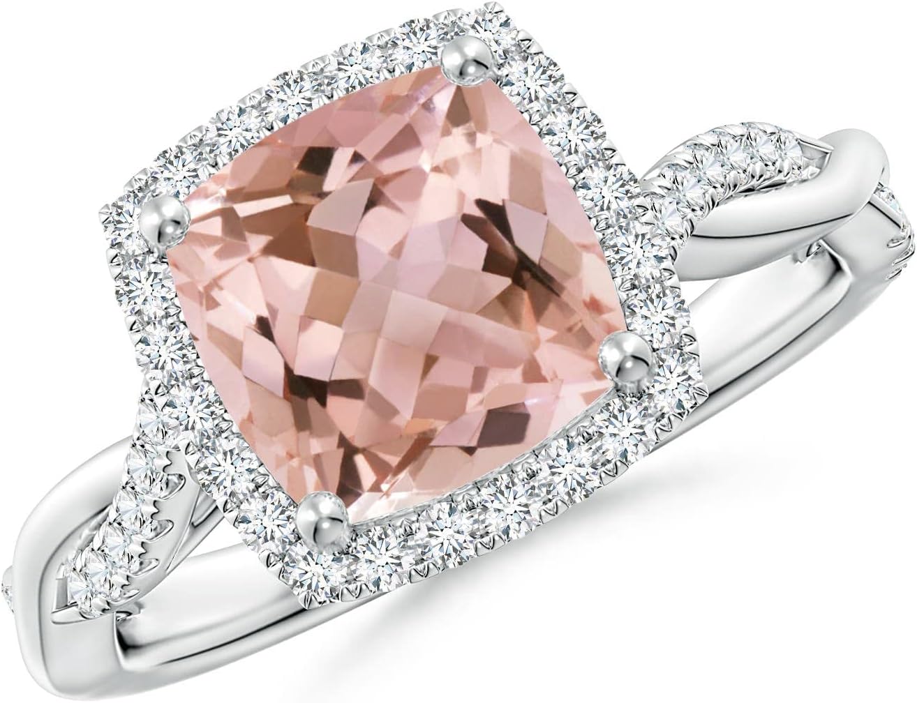 Angara Natural Morganite Engagement Ring for Women | 1.8 ct Cushion-Cut Morganite Diamond Halo Ring in White Gold | April Birthday, Gemstone Jewelry Gift | AAAA | 8mm | Ring Size- 11