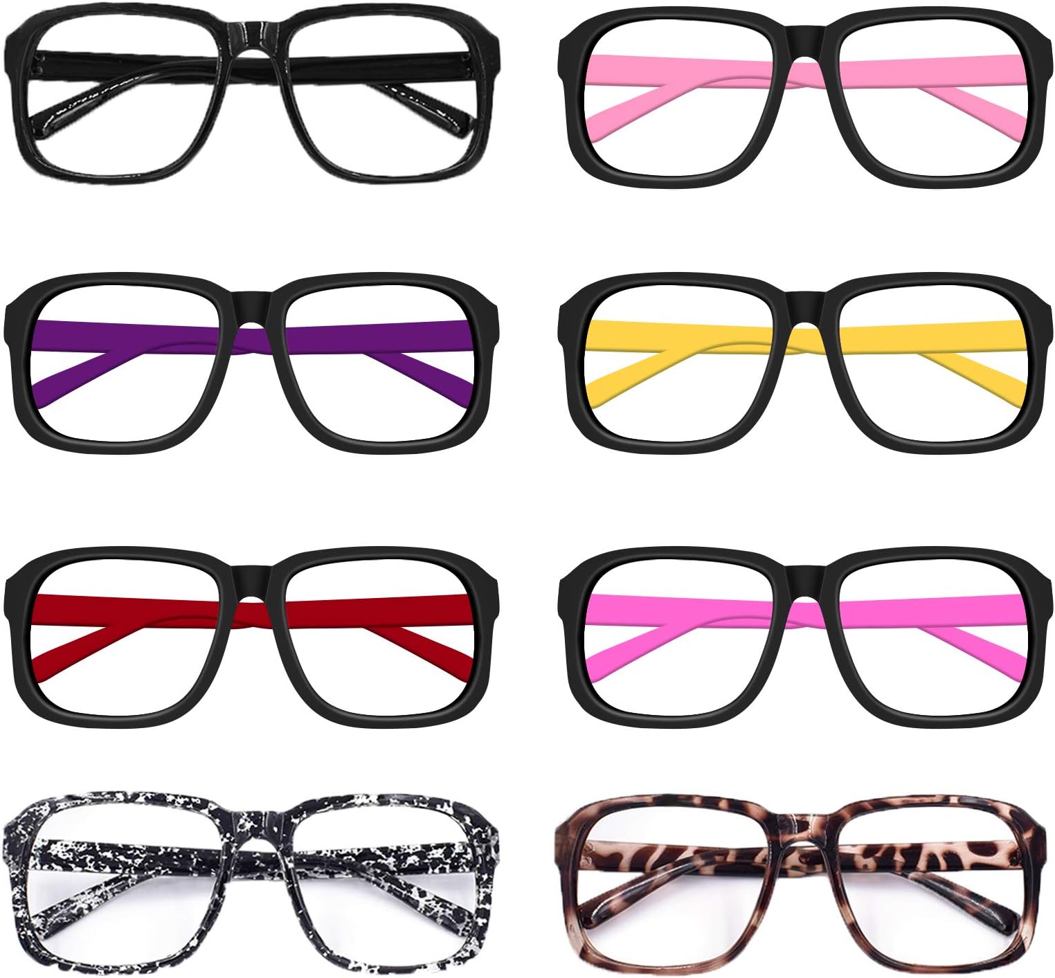 8 Pack Kids NO LENS Ultralight Square Frame Glasses Neon Color Party Favors