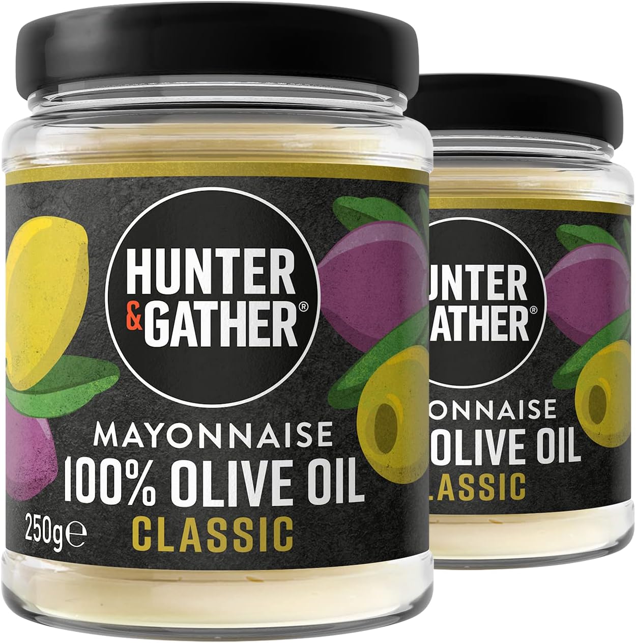 Hunter & Gather Olive Oil Mayonnaise 2 x 250g | Made with Olive Oil & British Free Range Egg Yolk | Paleo, Keto, Sugar and Gluten Free