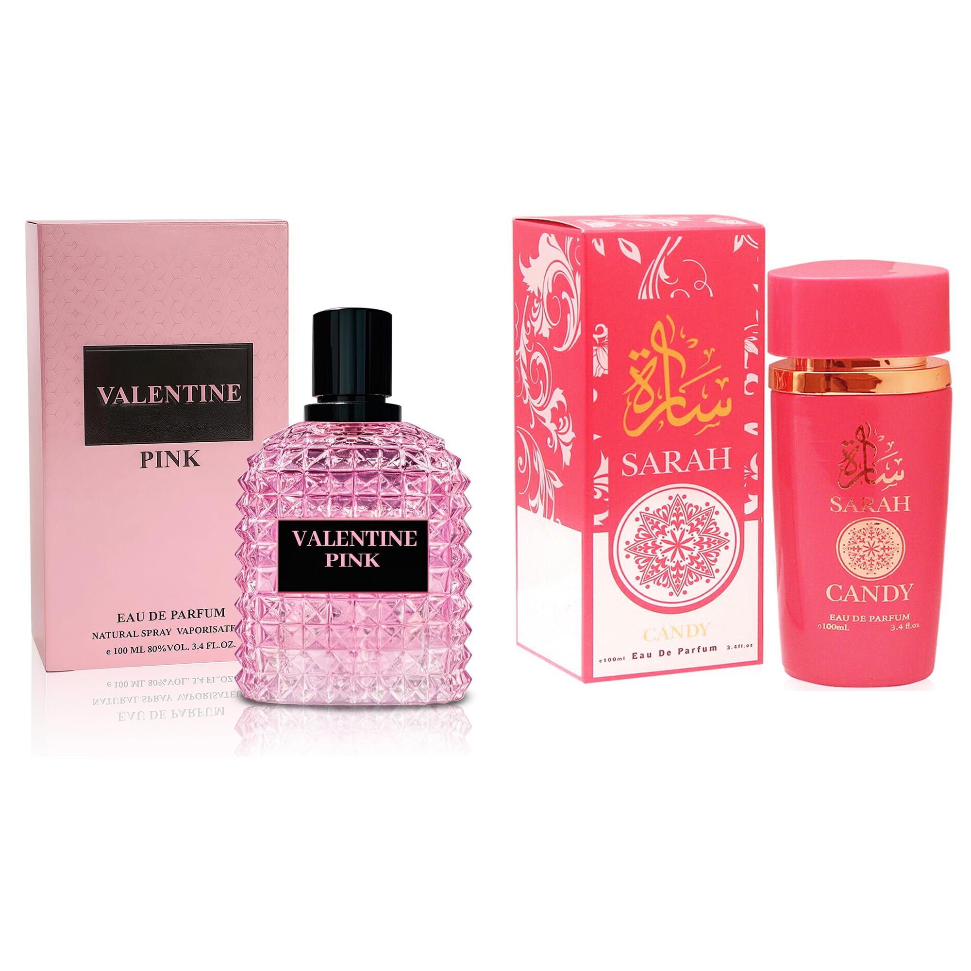 A CENTER Valentine Pink&Sarah Candy Perfume Set for Women - Floral Fragrance Gift Set with Floral Fruity Scent| 3.4 Fl Oz Each Eau De Pafume for