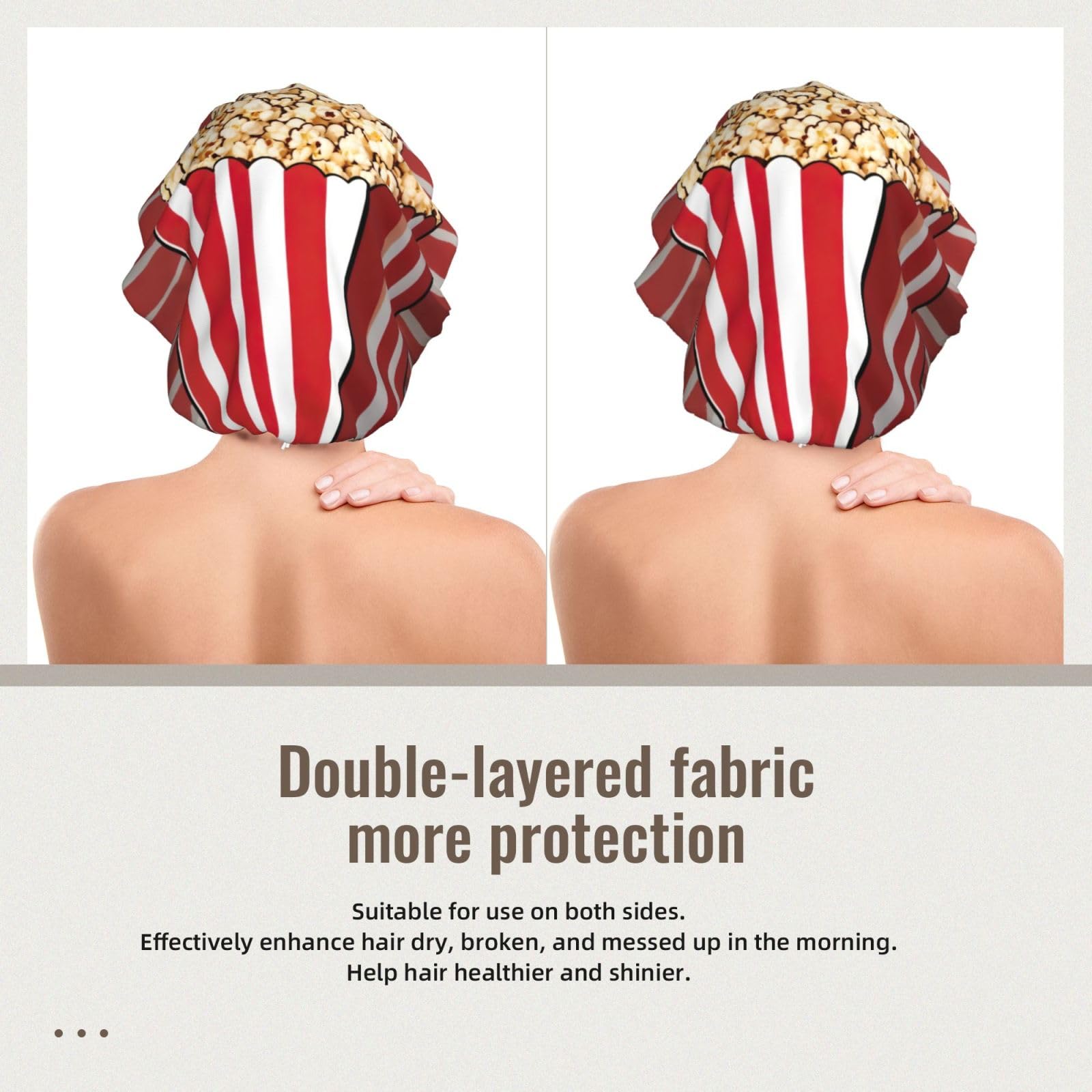 Double Layer Reversible Hair Wrap Satin Sleep Popcorn Print Cap Bonnet for Braid Curly Hair Satin Bonnet Black