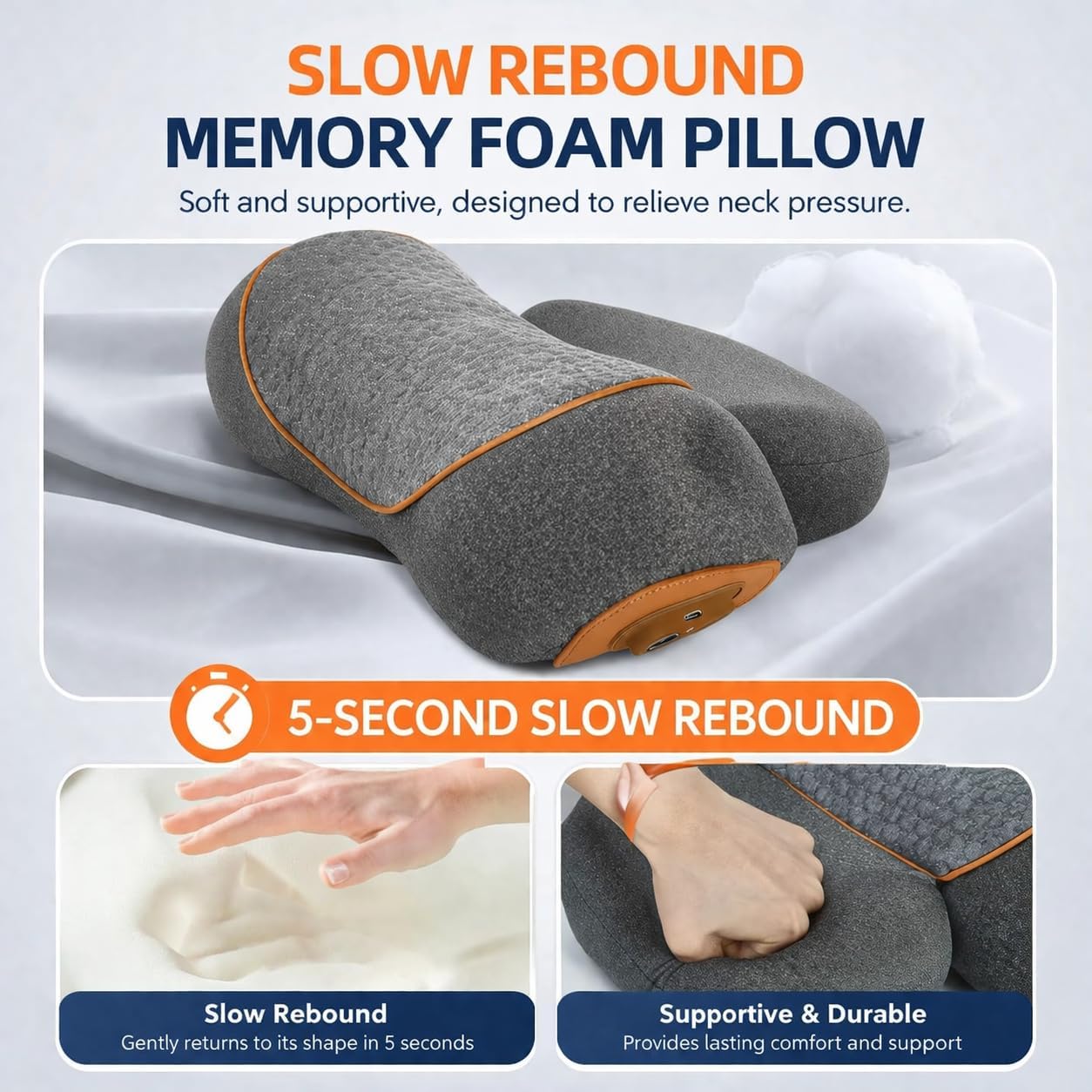 3-in-1 Neck Massager Pillow with Heat, Rechargeable Cervical Traction Pillow with Vibration Massage, Ergonomic Memory Foam Neck Support for Relaxation at Home, Office, Travel