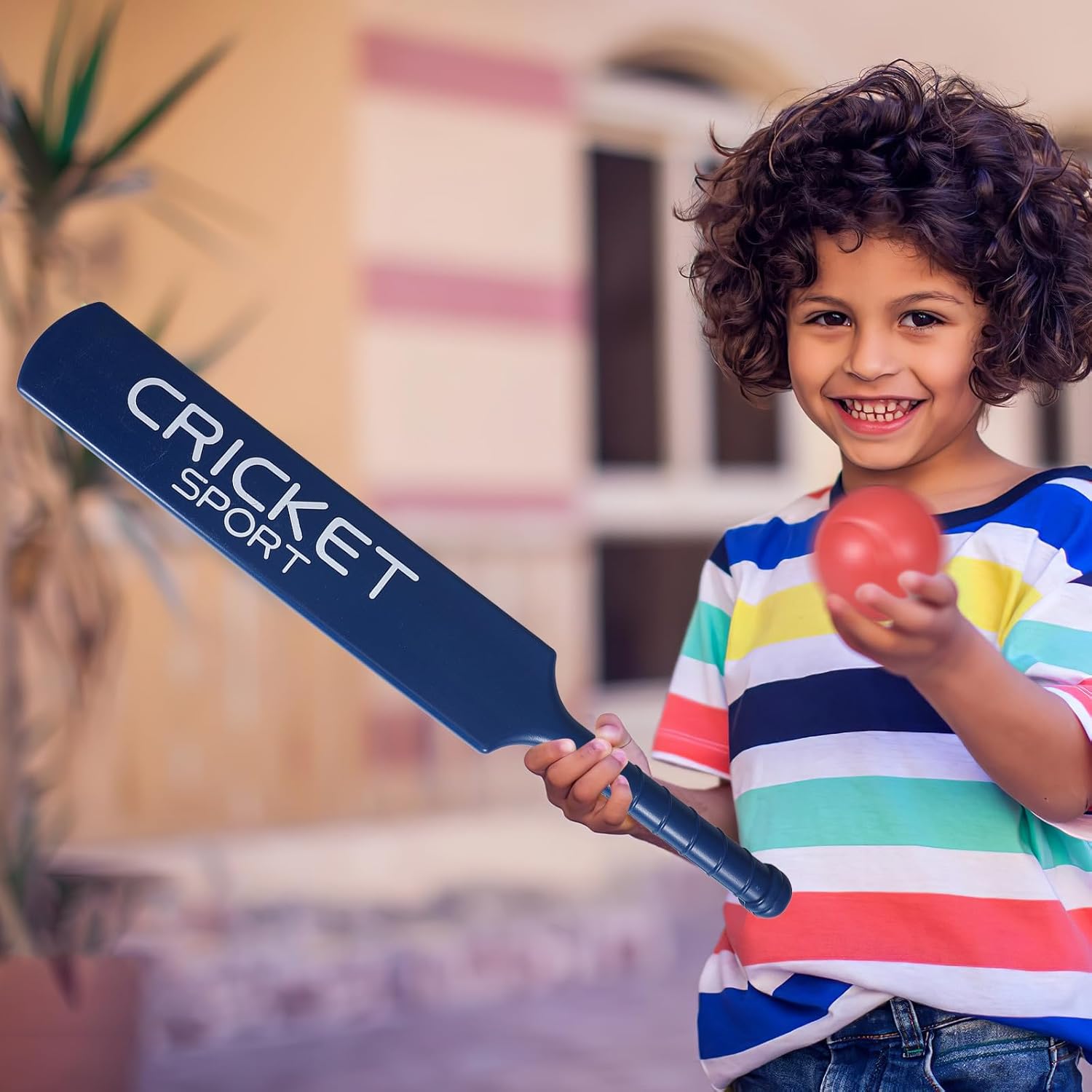 VOSAREA Kids Cricket Bat and Ball Set, Outdoor Backyard Play Cricket Toy with Stumps and Base, Interactive Fun Game for Kids and Family