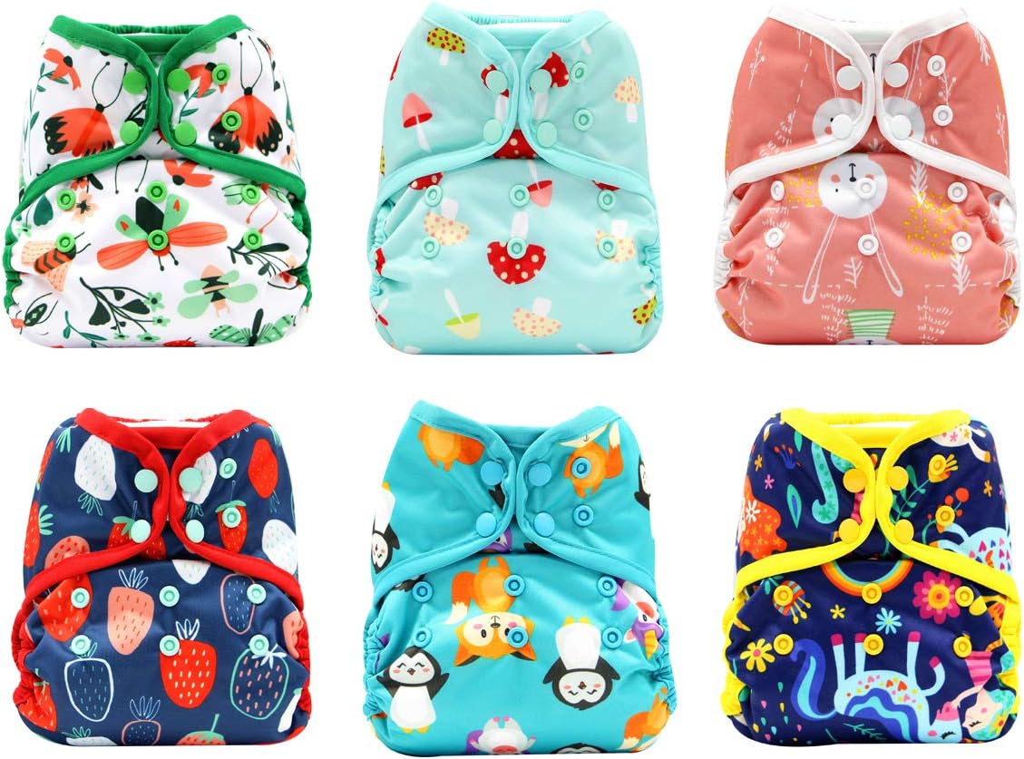 KaWaii Baby Happy Leakfree One Size Cloth Diaper Cover, Waterproof, Reusable for Newborn to Toddler Mostly Girls - Pack of 6