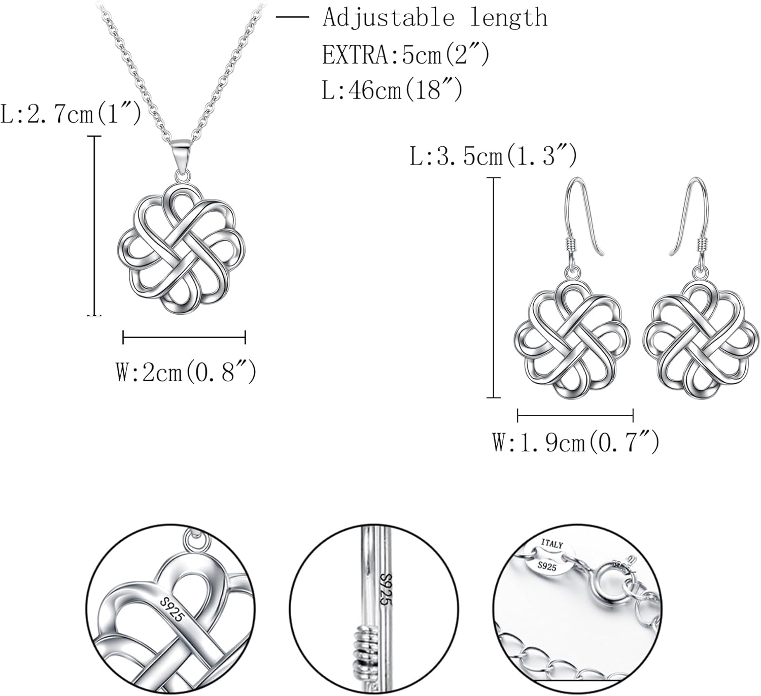 FANZE Women's 925 Sterling Silver Irish Celtic Knot Cross Triquetra Trinity Knot Tree Timeless Geometric Pendant Necklace Earrings Set