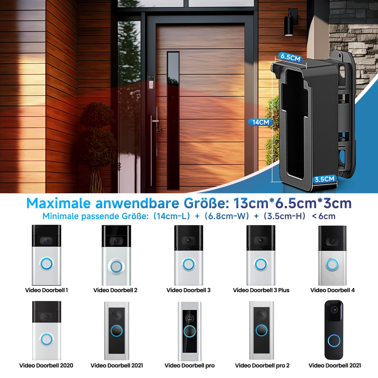 Soporte para Timbre con Vídeo a Prueba de Lluvia, 45-135° Compatible con Video Doorbell Wired/Pro-Pro2/4/3 Plus/3/2/1(Batería), Soporte Angular Antirrobo para Timbre, Accesorios Ajustables para Timbre