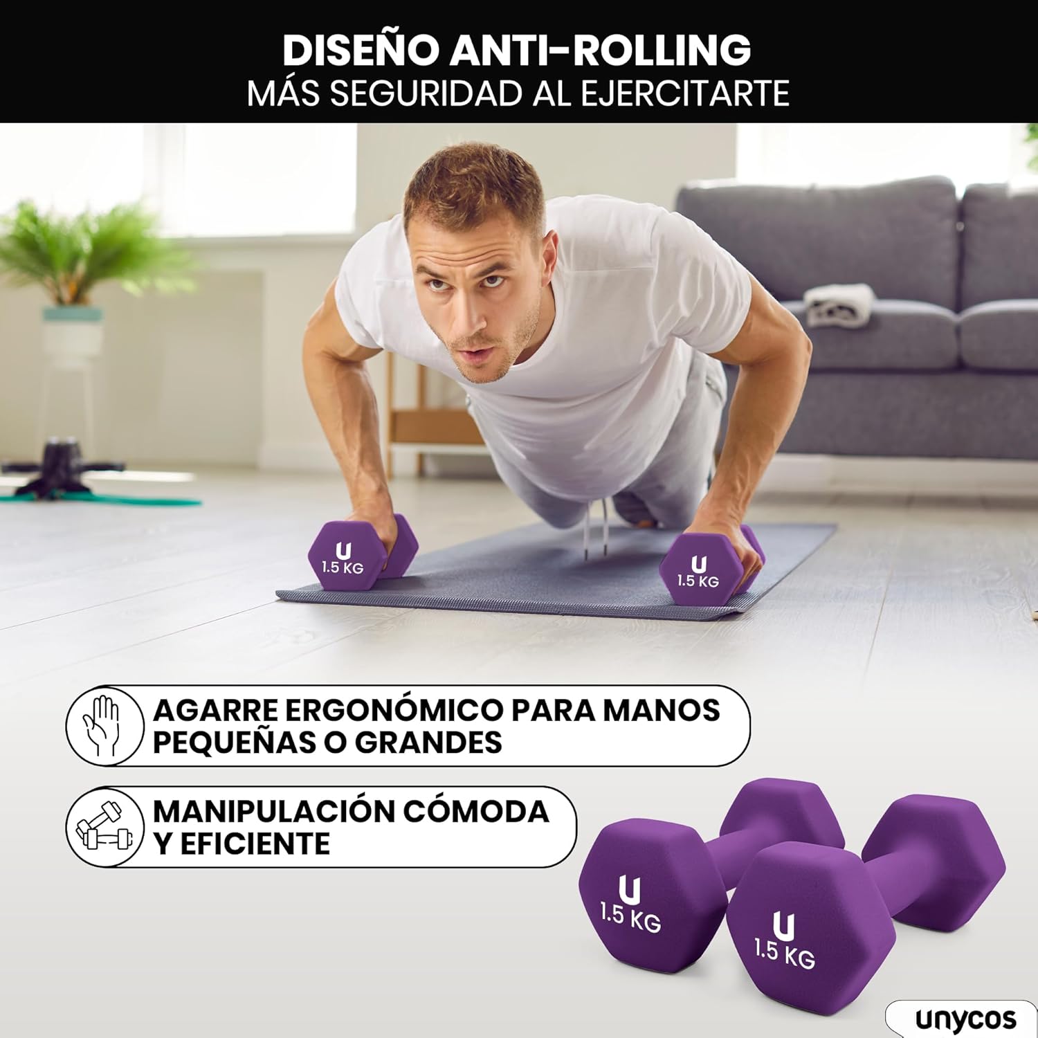 Pesas unycos de diferentes pesos para variadas rutinas de Pilates