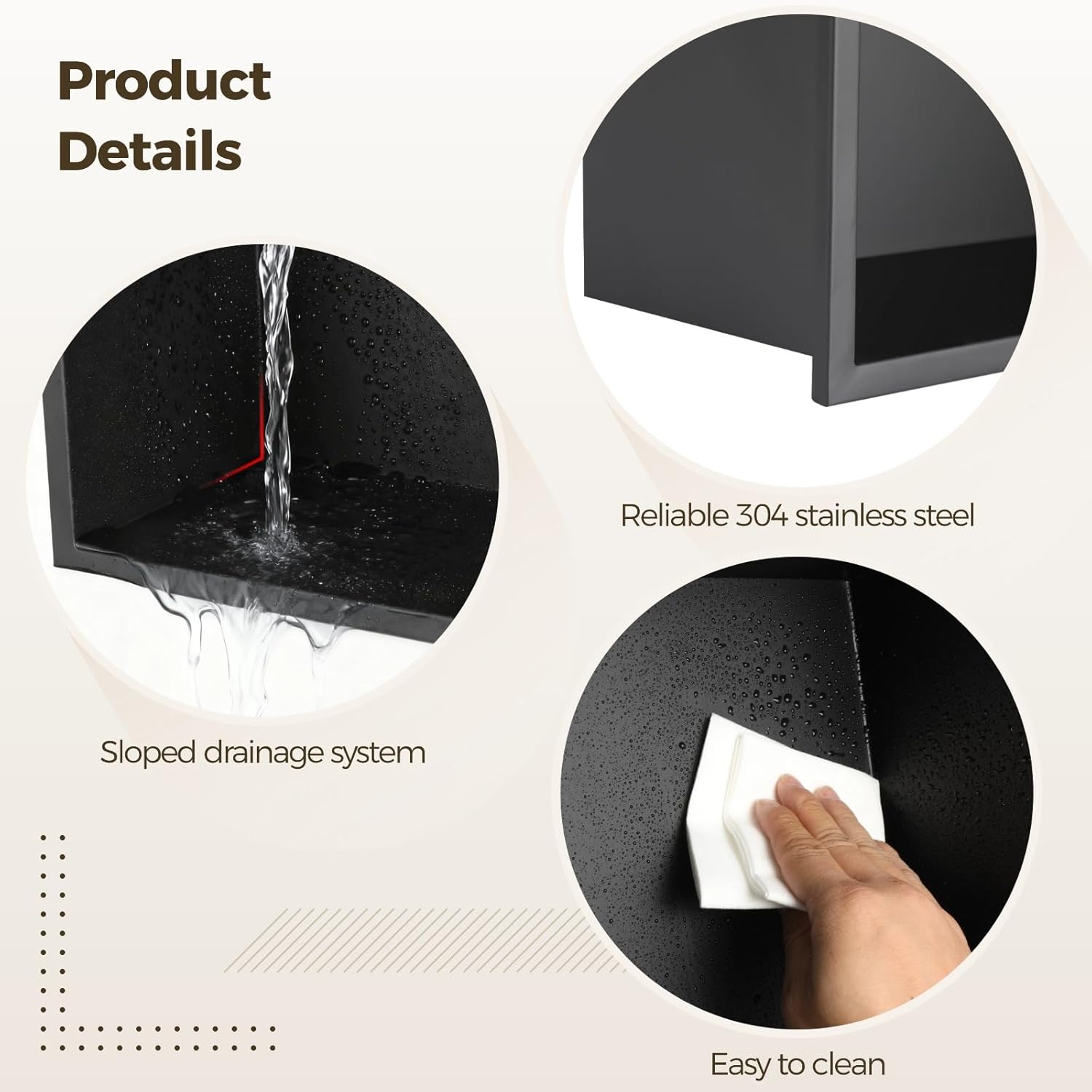 304 Stainless Steel Black Shower Niche, 12.6 x 12.6 x 4.9 in Recessed Bathroom Wall Niche, No Tile Needed Niche, In-Wall Storage Organizer for Bathroom, Kitchen