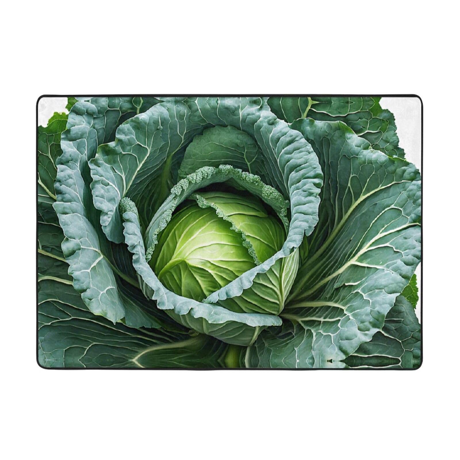 Bright Cabbage Print Living Room Anti Slip and Absorbent Carpet, Indoor Bedroom Bed Floor Mat, Ultra Soft Washable Carpet 80x58 in