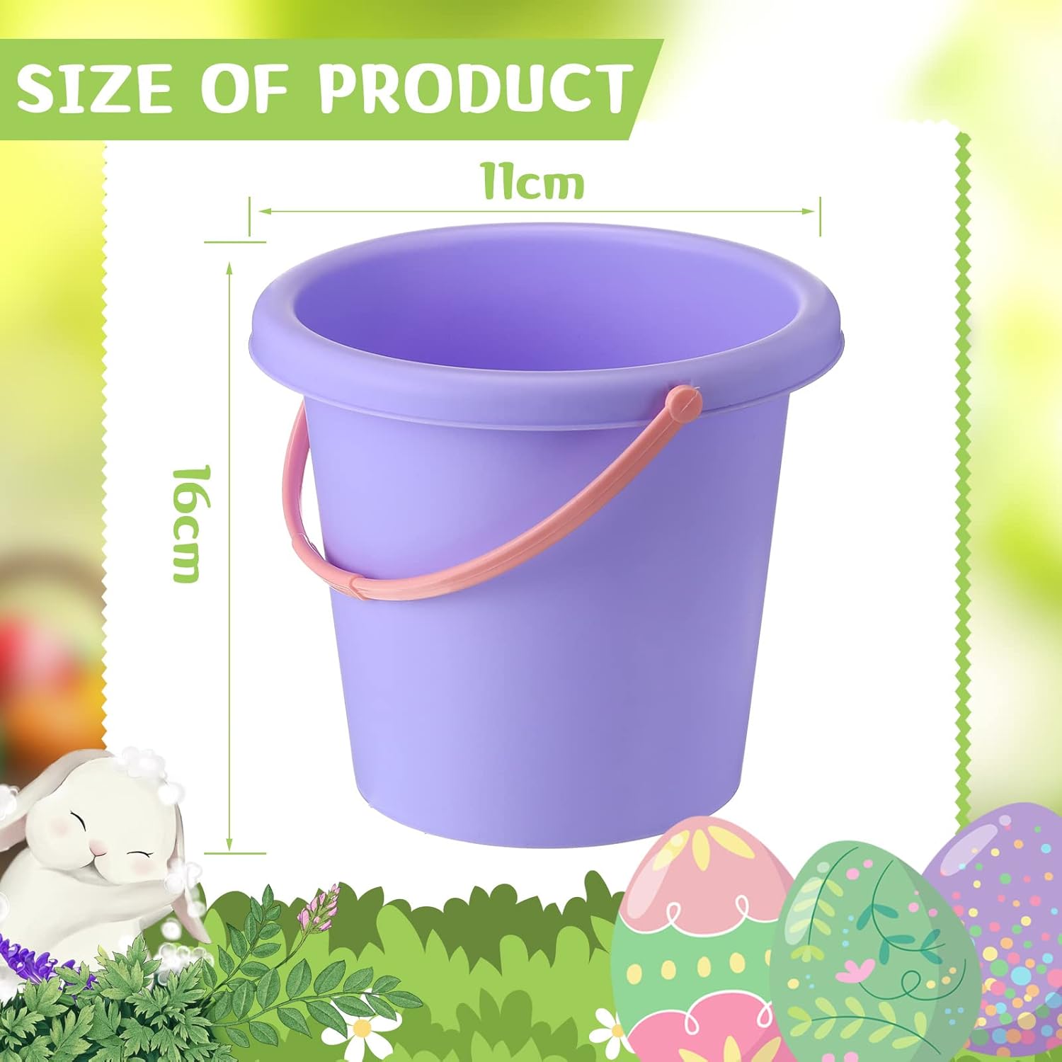 Yilloog 24 Pack Plastic Easter Basket with Handles Bulk Easter Egg Buckets Bunny Baskets Empty Easter Pails Gift Baskets Easter Egg Hunt Basket for Kids Easter Goodies Theme Party Favor Decorations - Image 3