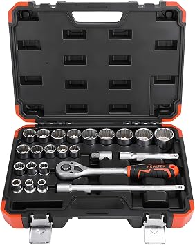 REALTEK 24 Piece Metric Socket Set, 1/2'' Drive Ratchet Wrench Tool