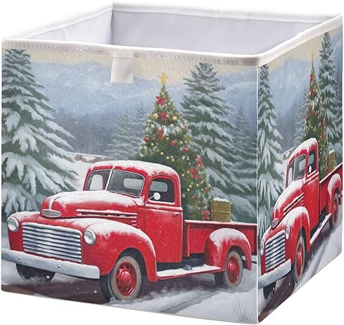 Christmas Trees Truck Cube Storage Bin Fabric Storage Cubes Foldable Storage Box Large Closet Organizers Baskets Containers for Shelves Home Office