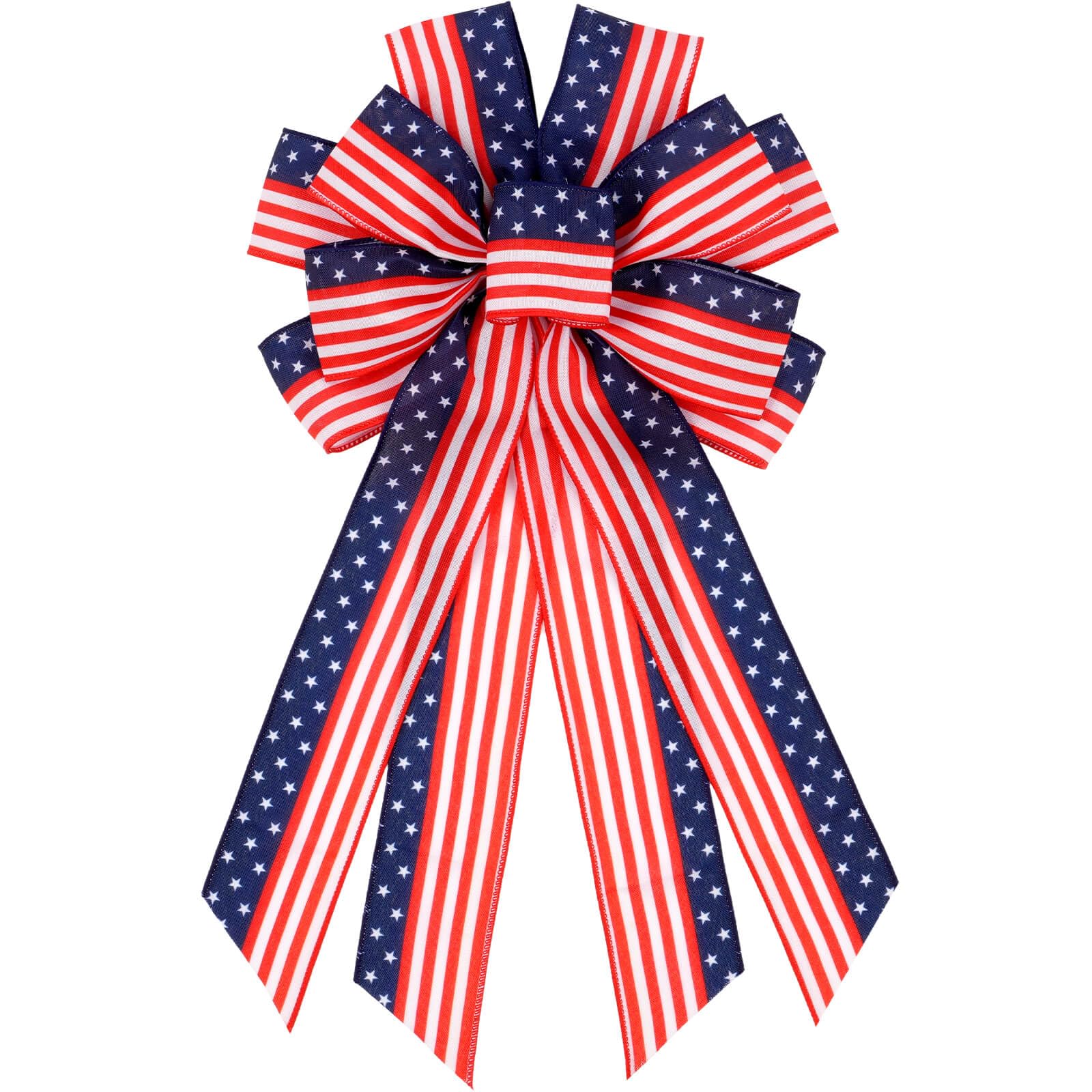 YKW Large Patriotic Bow for Wreath, American Flag Bows for Front Door Decoration, 4th of July Wreath Decorations, Memorial Day Blue Bow Decor - Large Mailbox & Tree Topper Bows (Classic Patriotic)