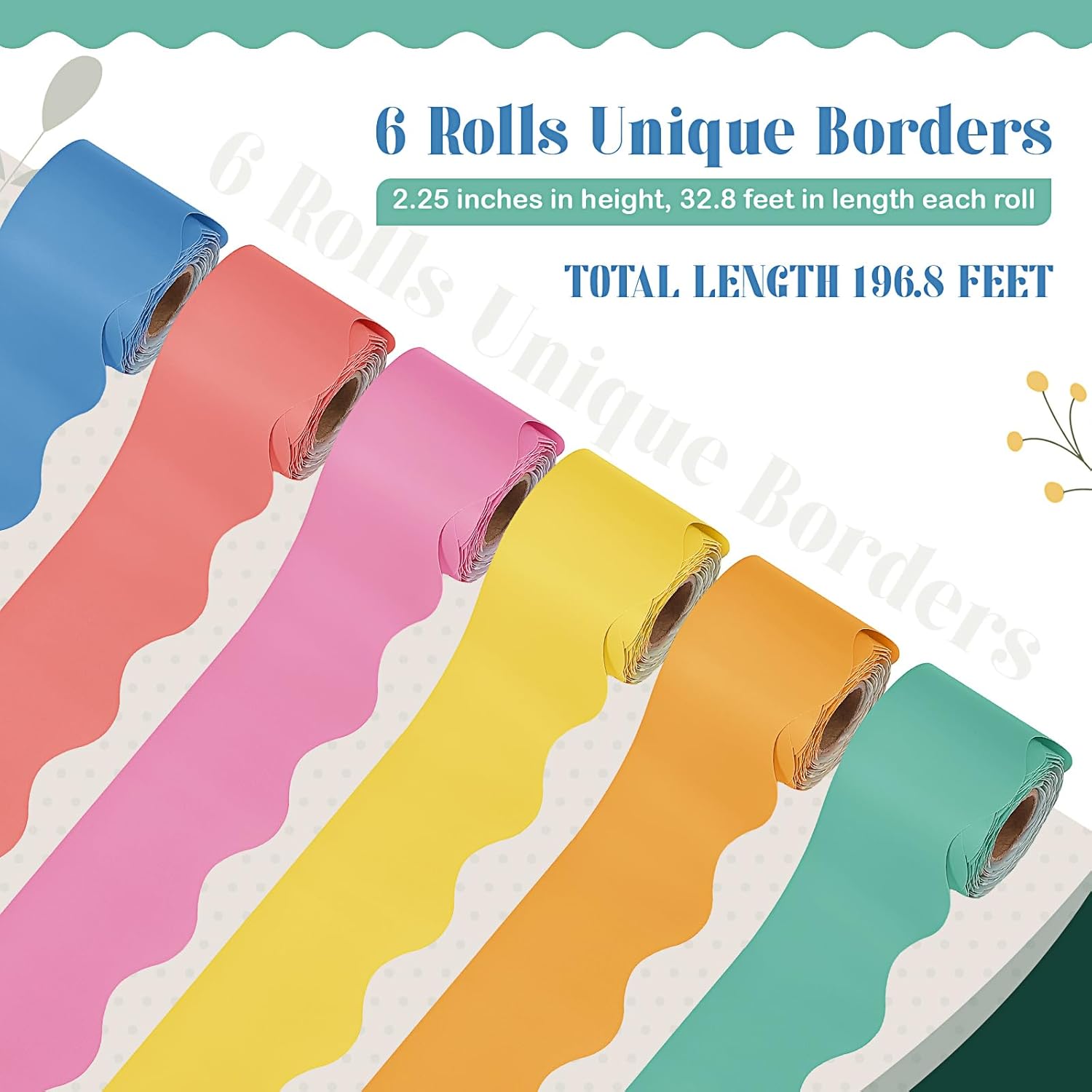 TaoBary 6 Rolls 196.8 ft Spring Classroom Bulletin Board Borders 2.25 Inches Scalloped Trim Bulletin Board Decorations for School Whiteboard Chalkboard Wall Valentine(Colorful Crayon,196.8 ft)