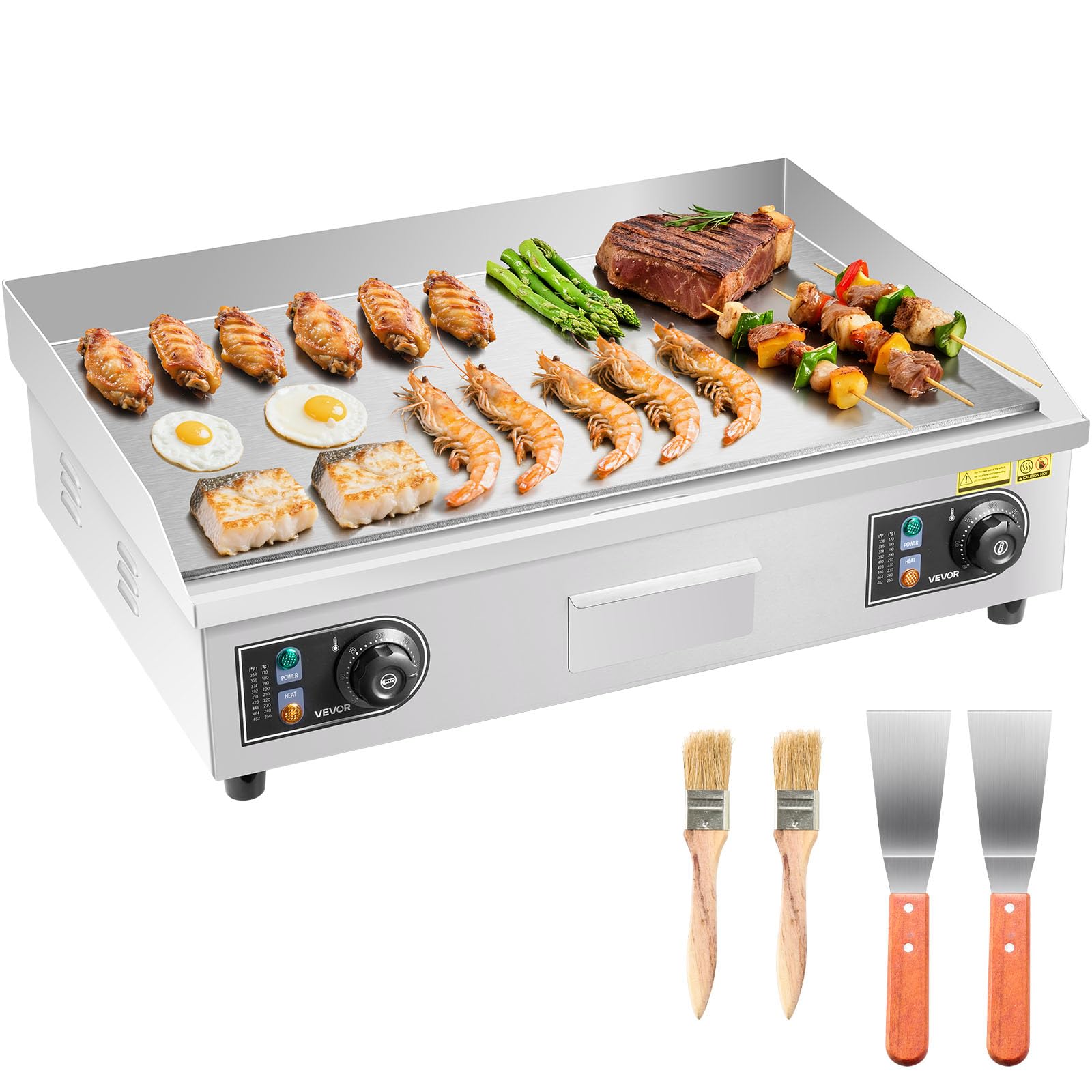 VEVOR Piastra per BBQ Elettrica Commerciale 655 x 400 mm 4000 W, Temperatura Regolabile, Griglia Piatta da Banco per Cottura BBQ Carne, Griglia da Banco con Accessori per Bistecche, Senza Spina