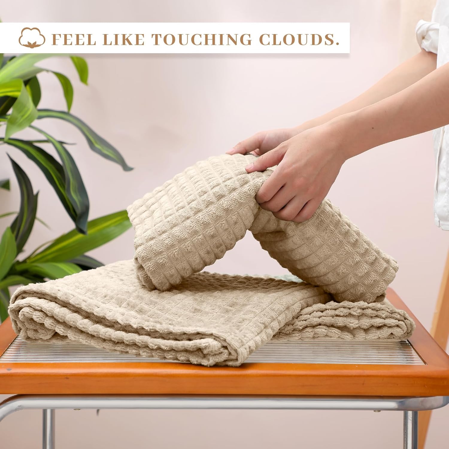 Buryeah 12 Pcs Flannel Fleece Throw Blanket Bulk 50 x 60 Inch Wedding Throw Blanket 3D Jacquard Grid Design Soft for Couch Sofa Chair Donation Homeless Gift (Khaki) - Image 7