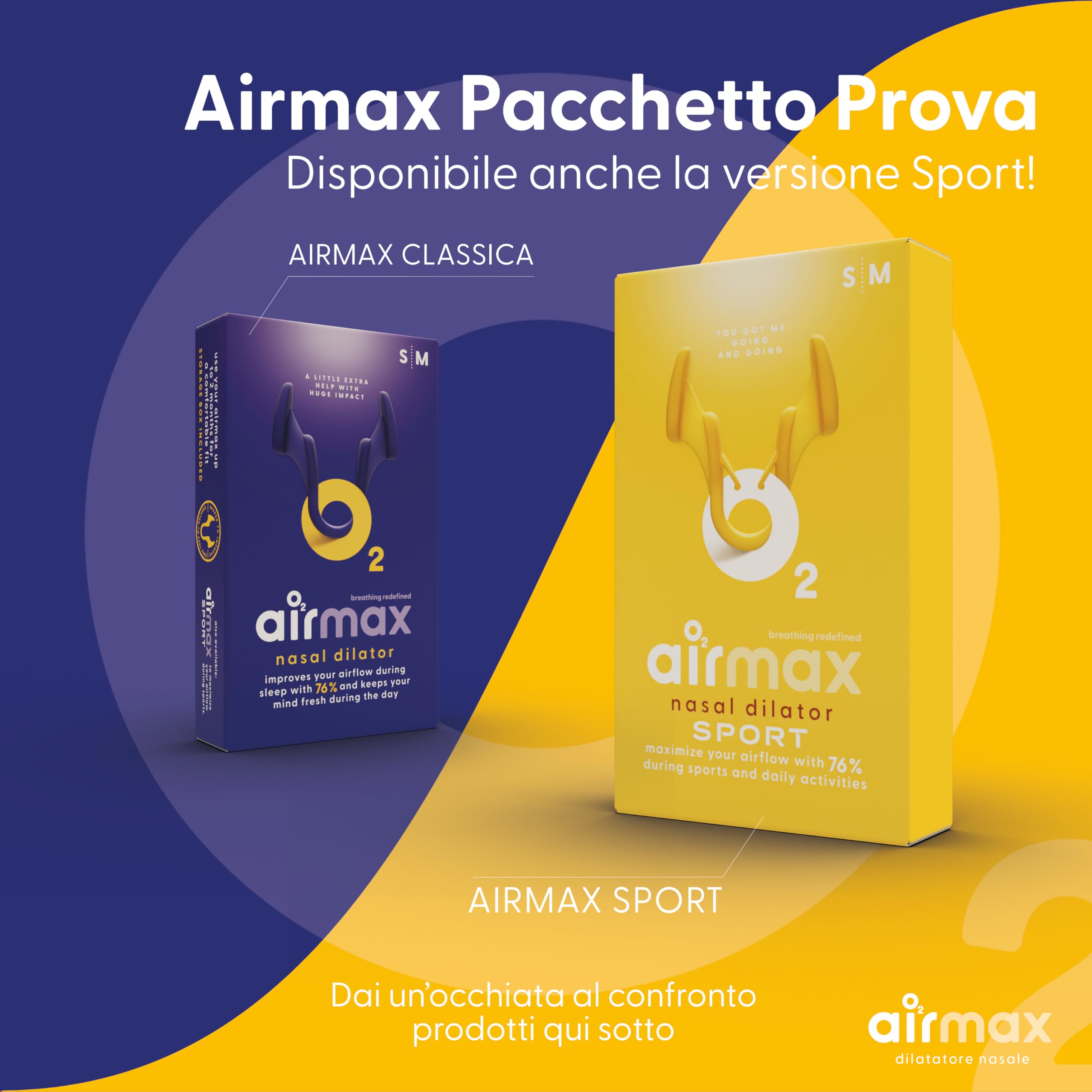 Air Max dilatatore nasale - Pacchetto di Prova - Dispositivo anti russamento - 76% Flusso d’Aria per Respirare Meglio | Misura garantita (1x Small & 1x Medium)