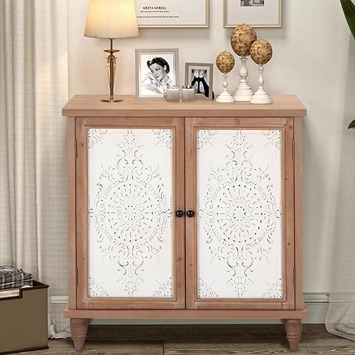 Miniatura 9 de MFSTUDIO Gabinete de Almacenamiento Decorativo con 2 Puertas, Gabinete de Almacenamiento Desgastado Aparador Buffet Gabinete de Exhibición con Negro