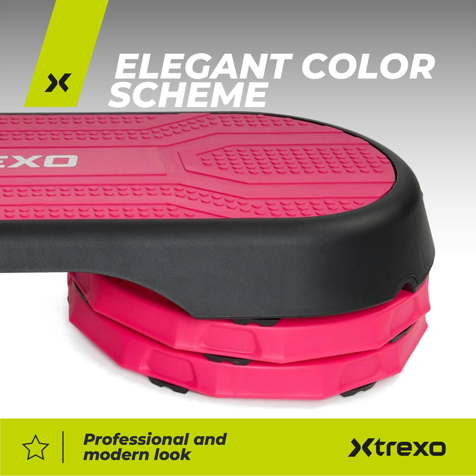TREXO Marche d'aérobic 107x 42 cm Pour le cardio et le fitness Hauteur ajustable 10-15-20 cm Durable en polypropylène et TPR Marche d'aérobic de haute qualité jusqu'à 250 kg
