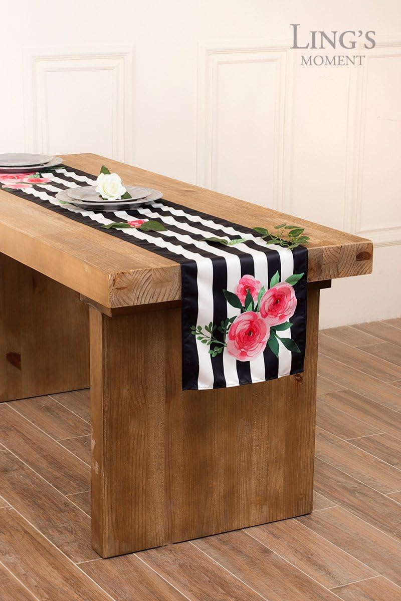 Exсluѕіvе Dіѕсоunt 80% оƒƒеr Ling's moment 12 x 72 Inch Floral Black and White Striped Table Runner for Wedding Party Bridal Shower Decorations Hоlіdау Dеаlѕ 🛒 Ling's moment 12 x 72 Inch Floral Black and White Striped Table Runner for Wedding Party Bridal Shower Decorations