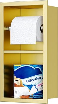 Qeke Recessed Toilet Paper Holder, Dual Rolls Tissue Toilet Holder, Golden
