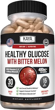 Kaya Naturals Healthy Gluco with Bittermelon Supplement | Support Healthy Levels and Function, 20 Herbs Vitamins and Minerals, Alpha Lipoic Acide, Cinnamon, Vitamin C & E, Non-GMO 30 Count