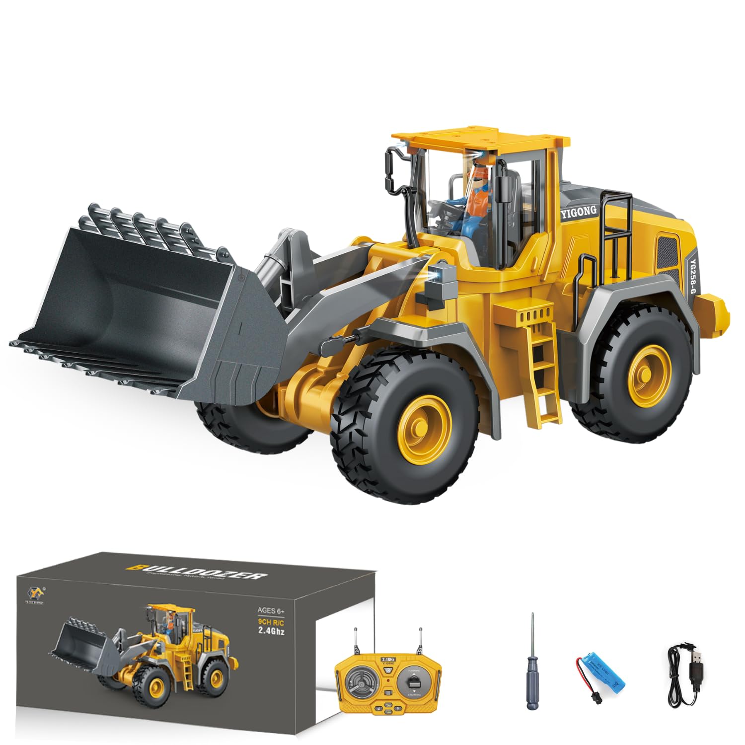 Rc Bulldozer Toys - Remote Control Bulldozer Construction Vehicles Trucks Toys for Boys Kids Age 7 8 9 10 11 12- Metal Remote Control Electric Tractor Loader with Light and Sound toy - Birthday Gift-image-35