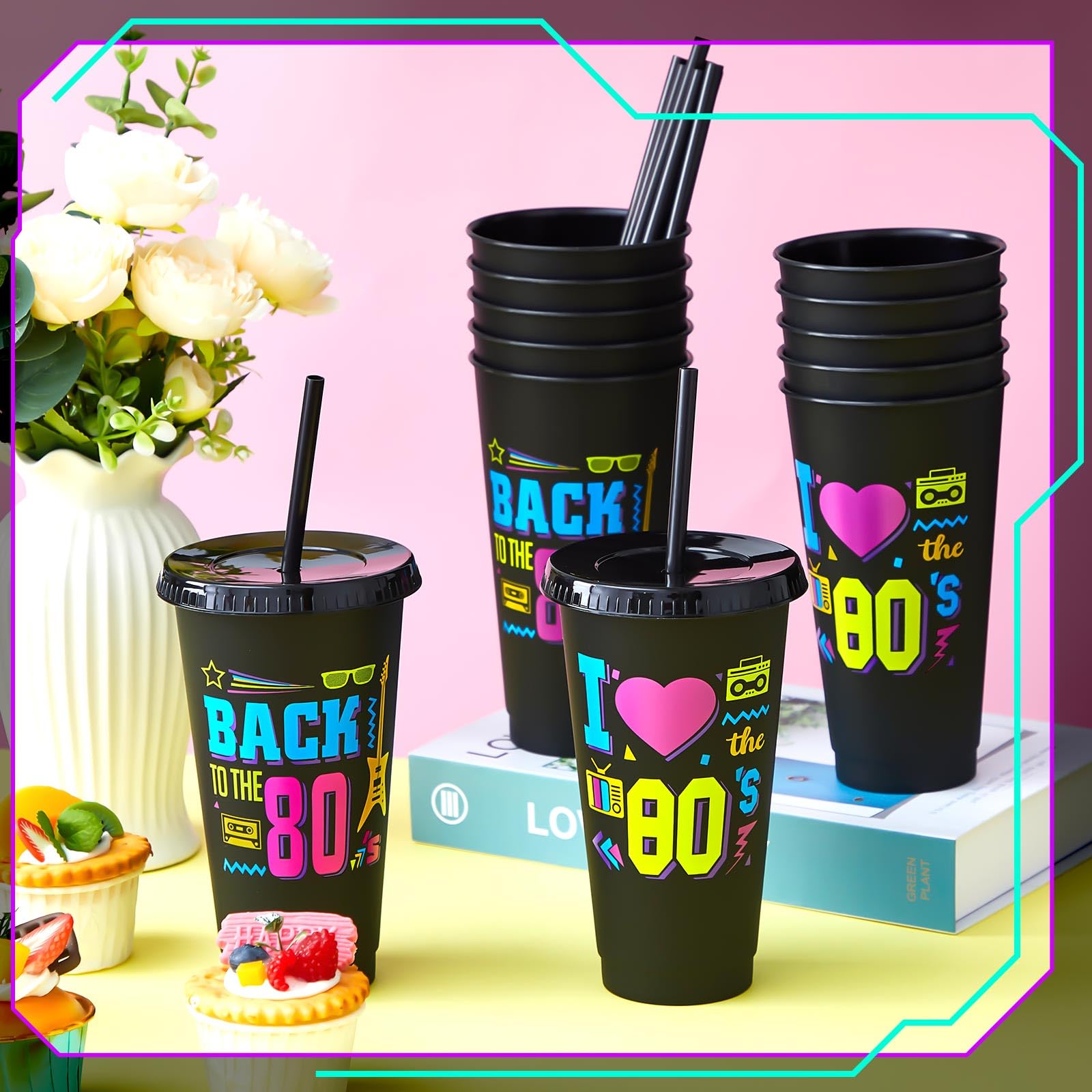 Amazon.com | Uiifan 12 Pcs 80's Party Favors Plastic Cups 24oz 1980s  Reusable Tumblers with Lid and Straw Drinking Cups for 80s Party  Decorations Throwback Birthday Decor Retro Music Themed Supplies (Classic):