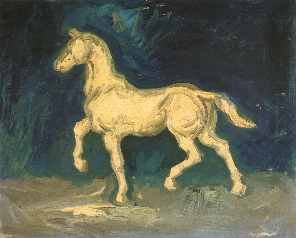 Obra Plaster Statuette of a Horse de Van Gogh en cuadro mediano mate con un elegante marco marrón.