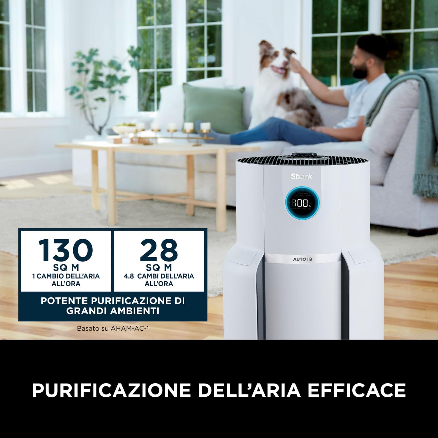 Shark NeverChange fino a 5 anni Purificatore d’aria MAX, copertura grandi ambienti 130 m², filtro HEPA durata di 5 anni, cattura il 99,97% allergeni, modalità automatica, display LED, bianco HP300EU