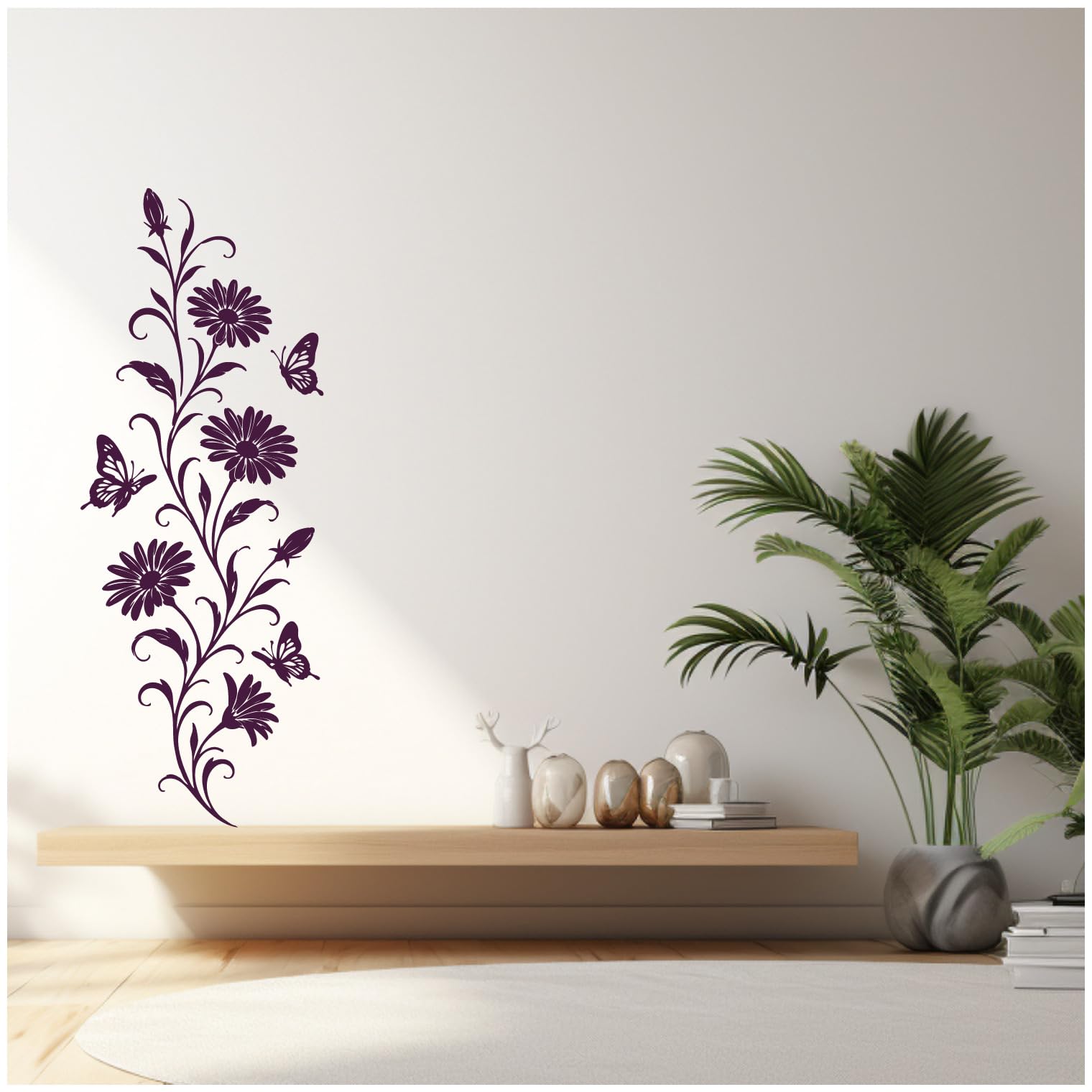 Samunshi® Wandtattoo Margeriten Blumenranke mit Schmetterlingen Elegante Blumen Wanddekoration Florales Wandmotiv für Wohnzimmer, Schlafzimmer, Flur und Küche pink 57 x 150cm