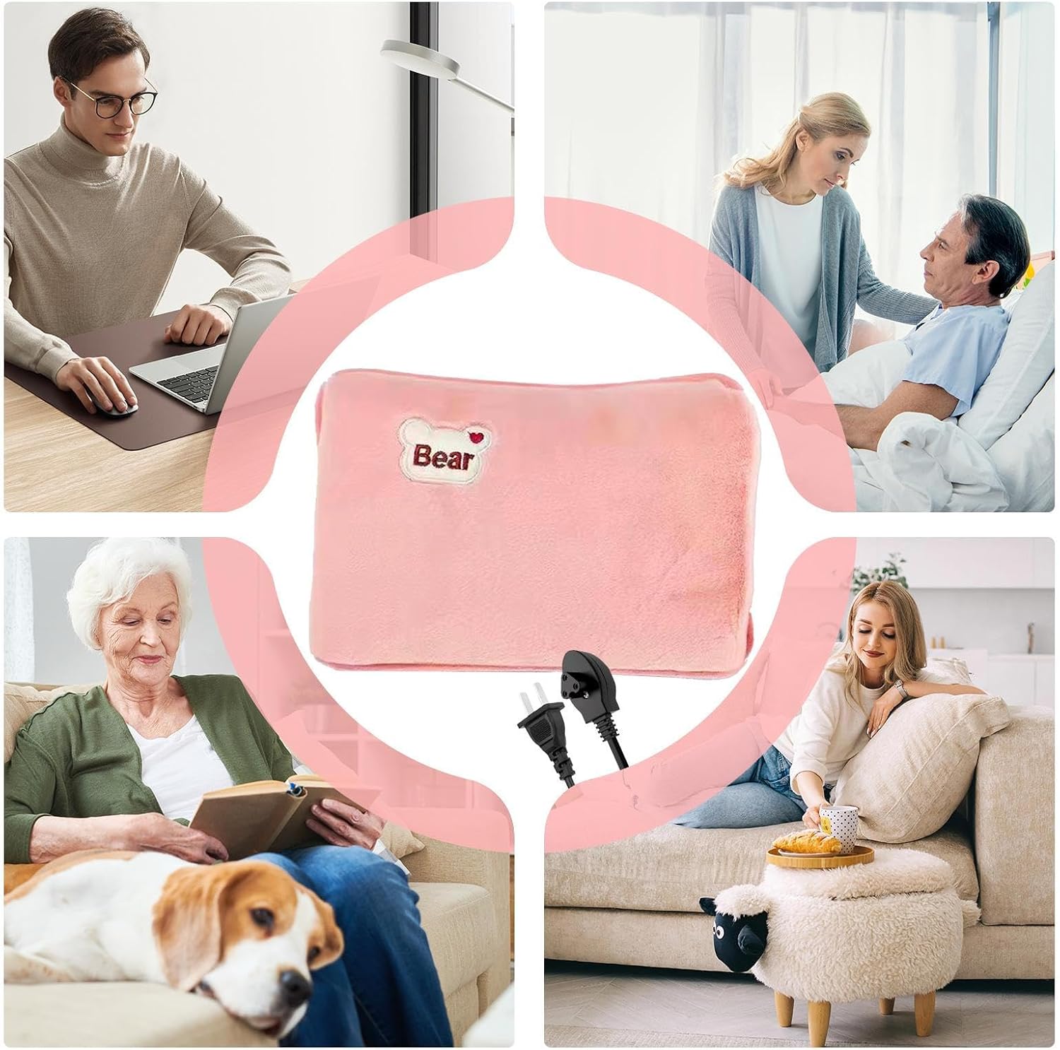 Electric Hot Water Bag - Rechargeable Leak-Proof Hand Warmer Bottle Pad for Cold Weather Relief, Soothing for Period Cramps Muscles Neck Shoulder Legs Waist Belly, Portable Home Office Travel